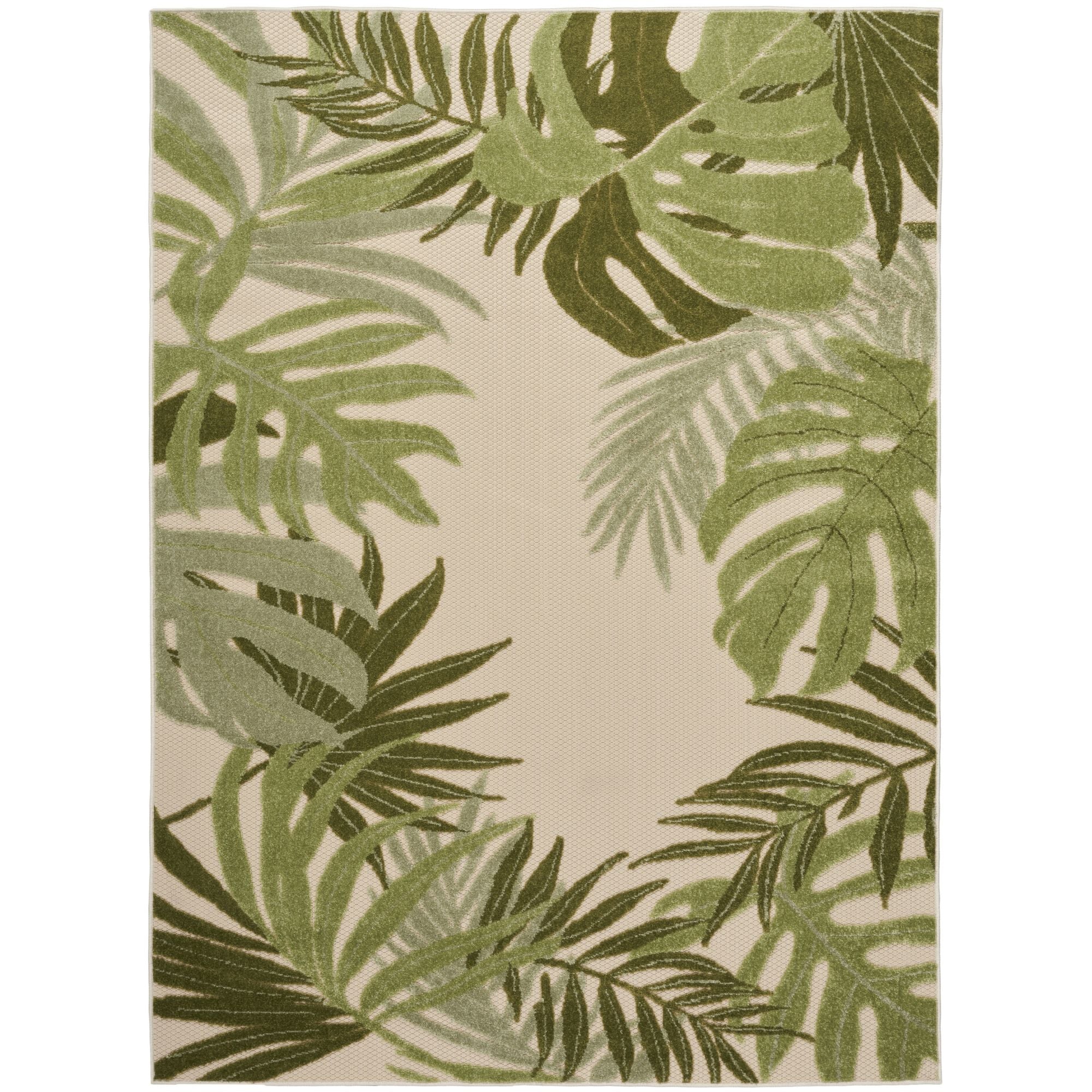 Ivory Green Indoor Outdoor Polypropylene Palm Leaf Rug