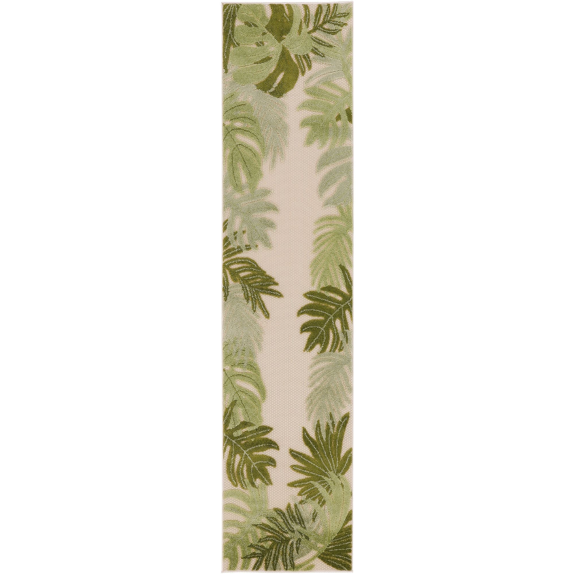 Ivory Green Indoor Outdoor Polypropylene Palm Leaf Rug