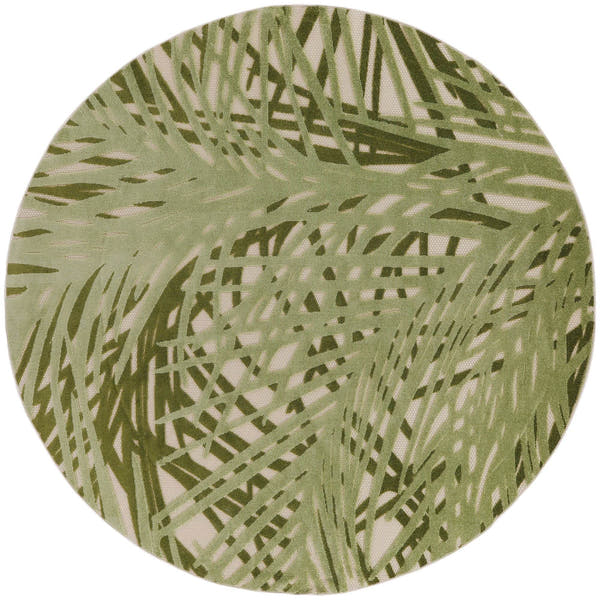 Ivory Green Tropical Leaf Indoor Outdoor Patio Rug