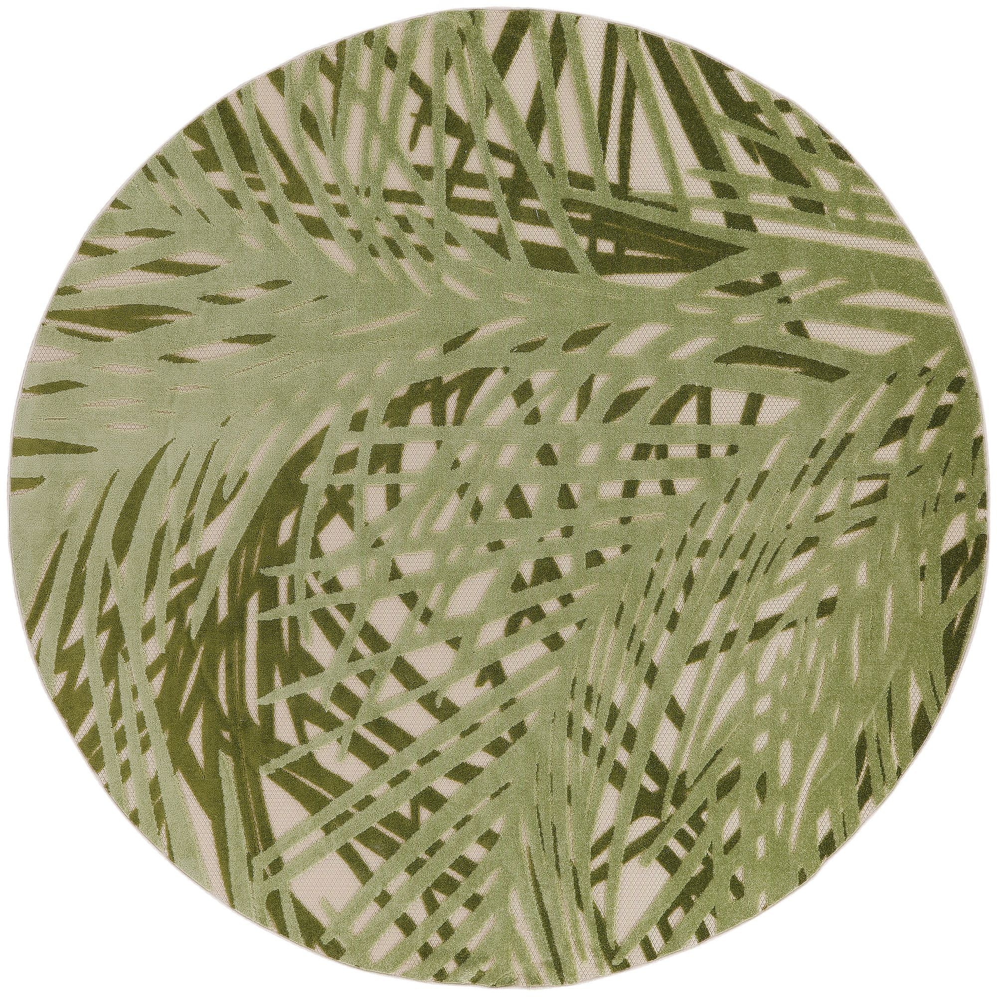 Ivory Green Tropical Leaf Indoor Outdoor Patio Rug