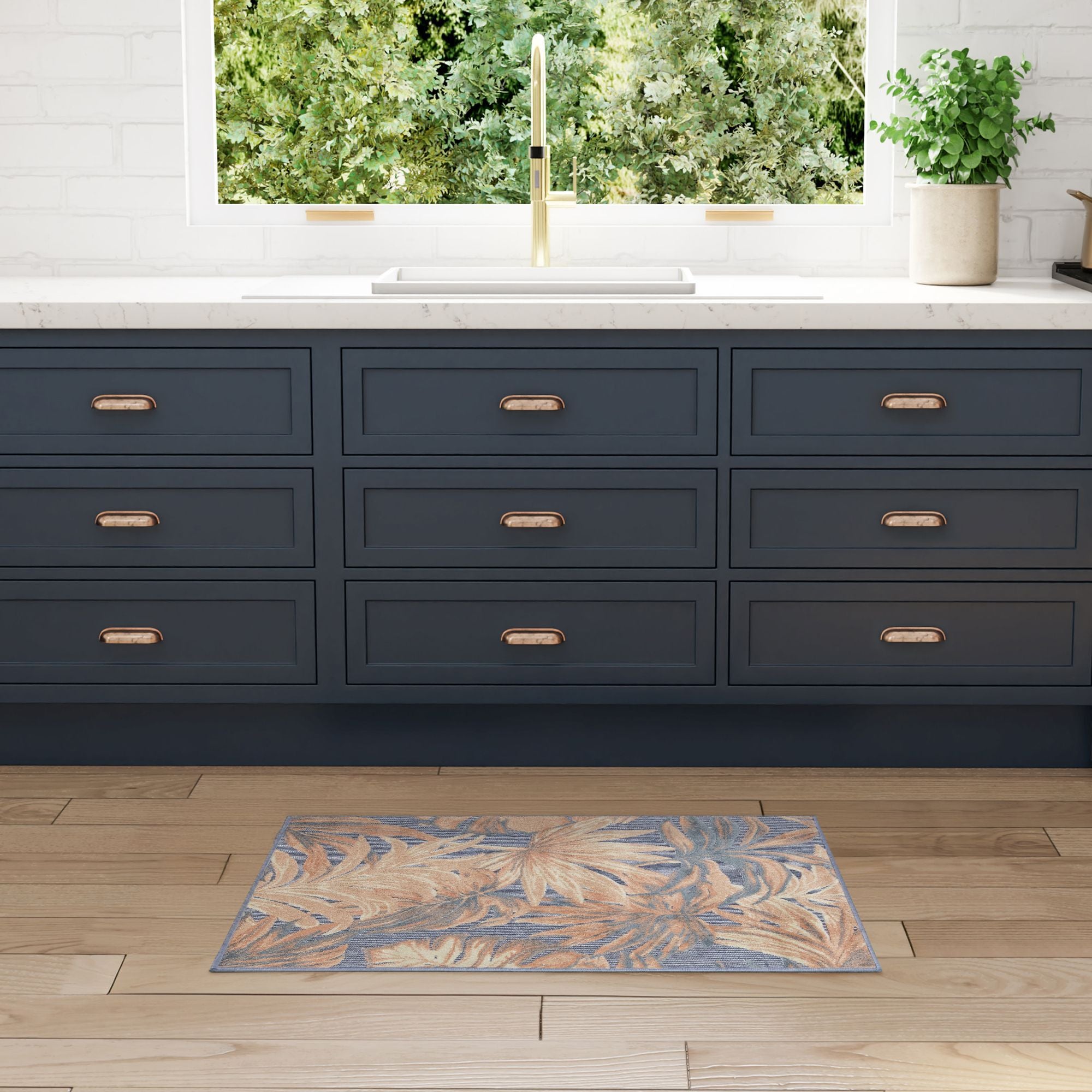Blue Rose Tropical Botanical Indoor Outdoor Area Rug