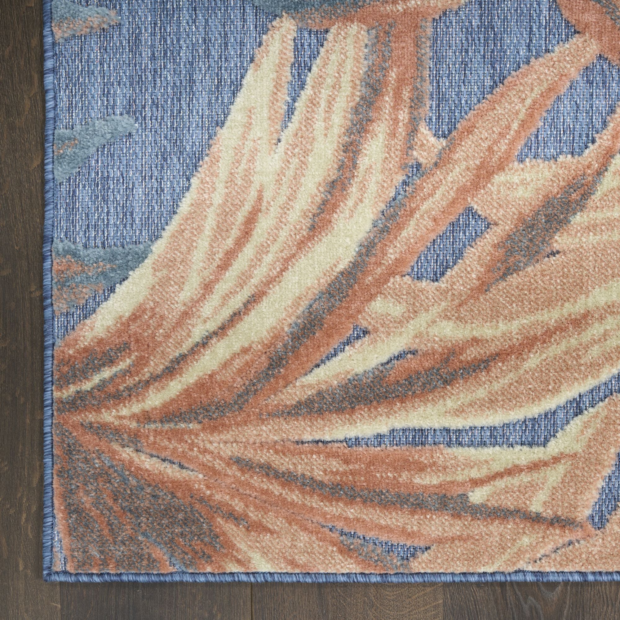 Blue Rose Tropical Botanical Indoor Outdoor Area Rug
