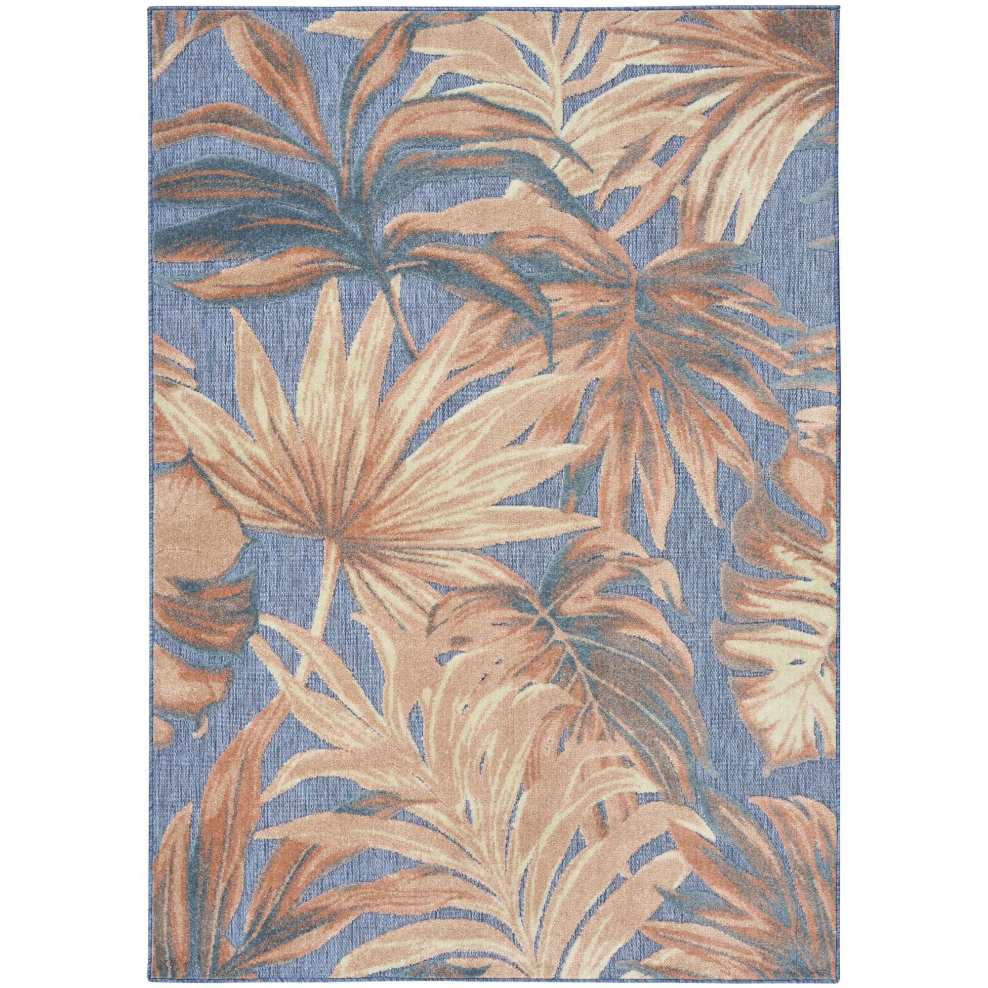 Blue Rose Tropical Botanical Indoor Outdoor Area Rug