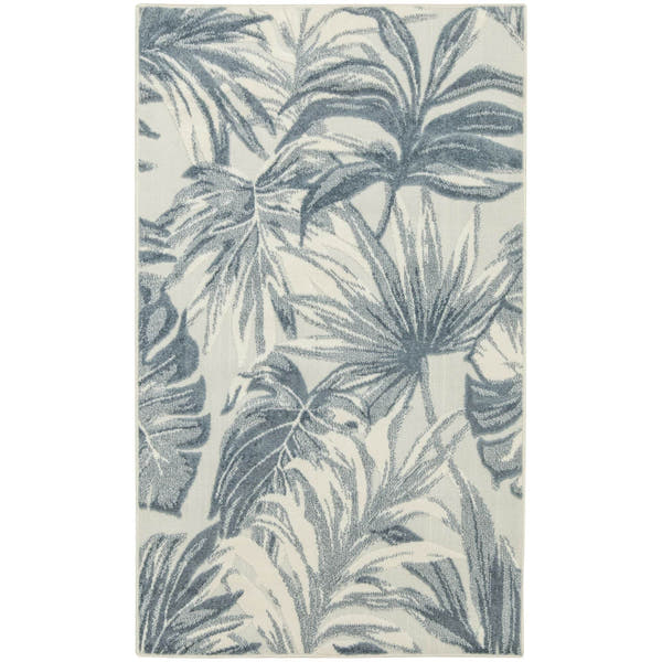 Ivory Blue Tropical Botanical Indoor Outdoor Area Rug