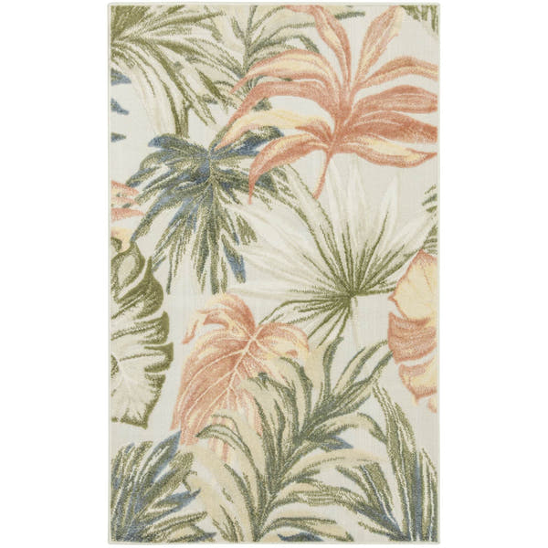 Ivory Green Tropical Botanical Indoor Outdoor Area Rug