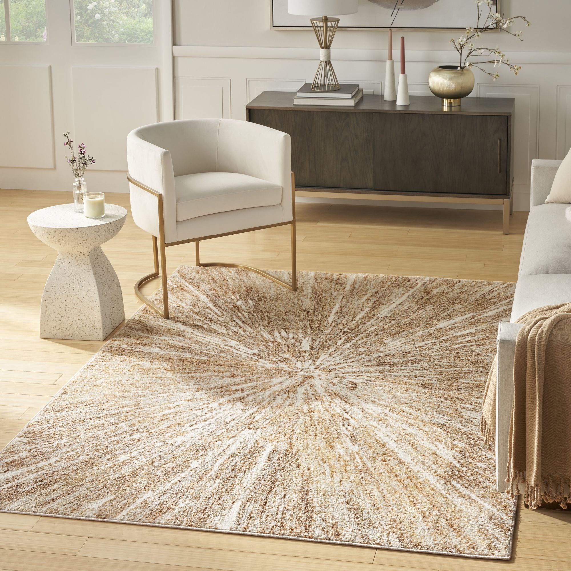 Ivory Gold Modern Indoor Abstract Ambiance Area Rug
