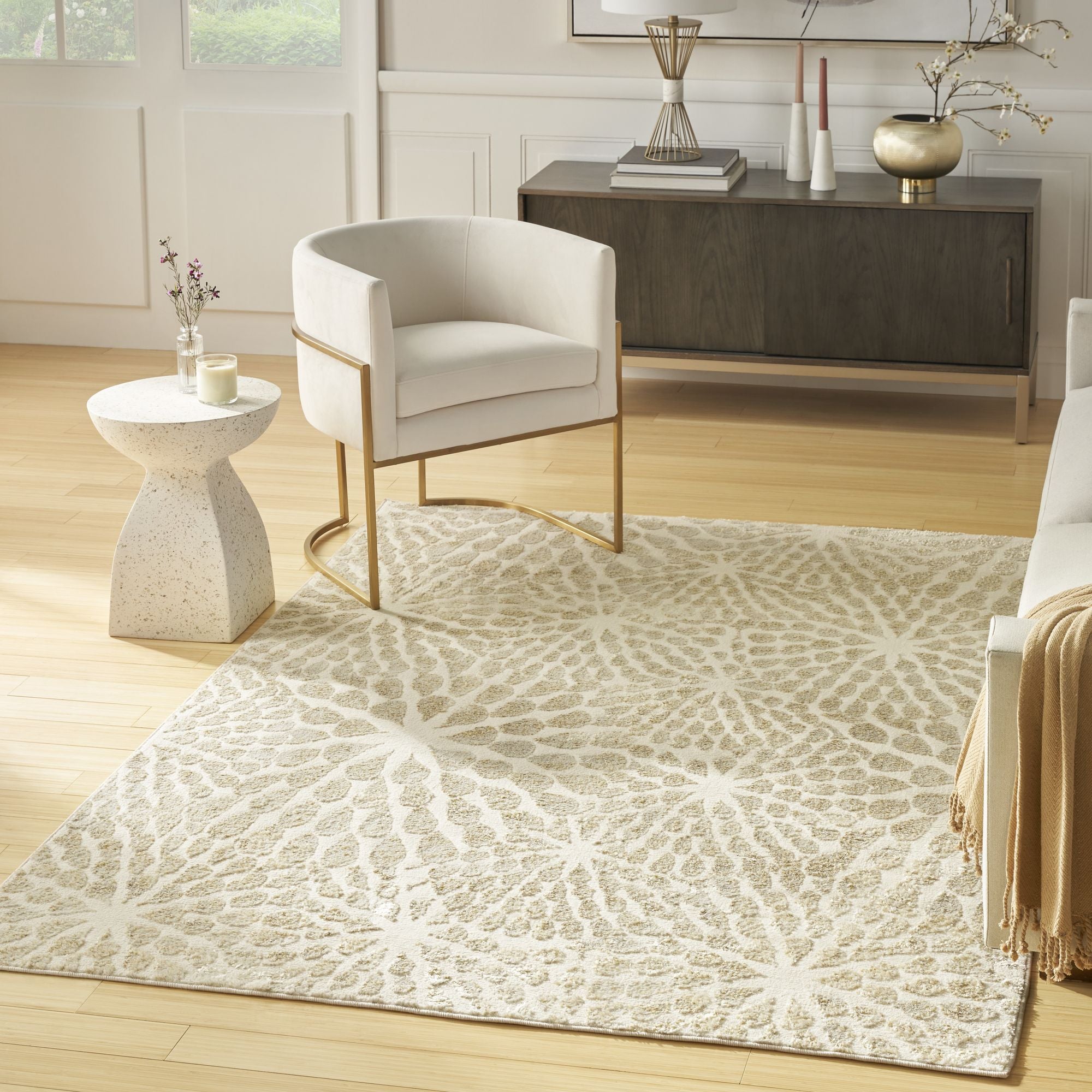 Ivory Gold Abstract Indoor Area Rug