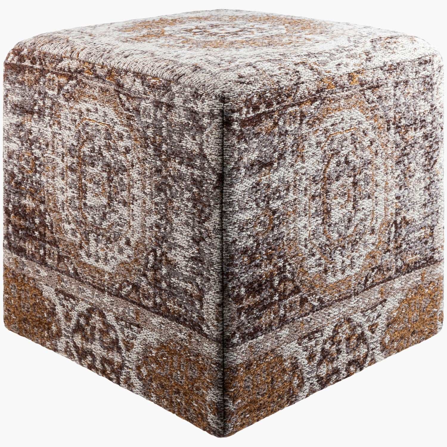 Amsterdam Ottoman in Gray & Dark Plum & Medium Brown & Light Gray