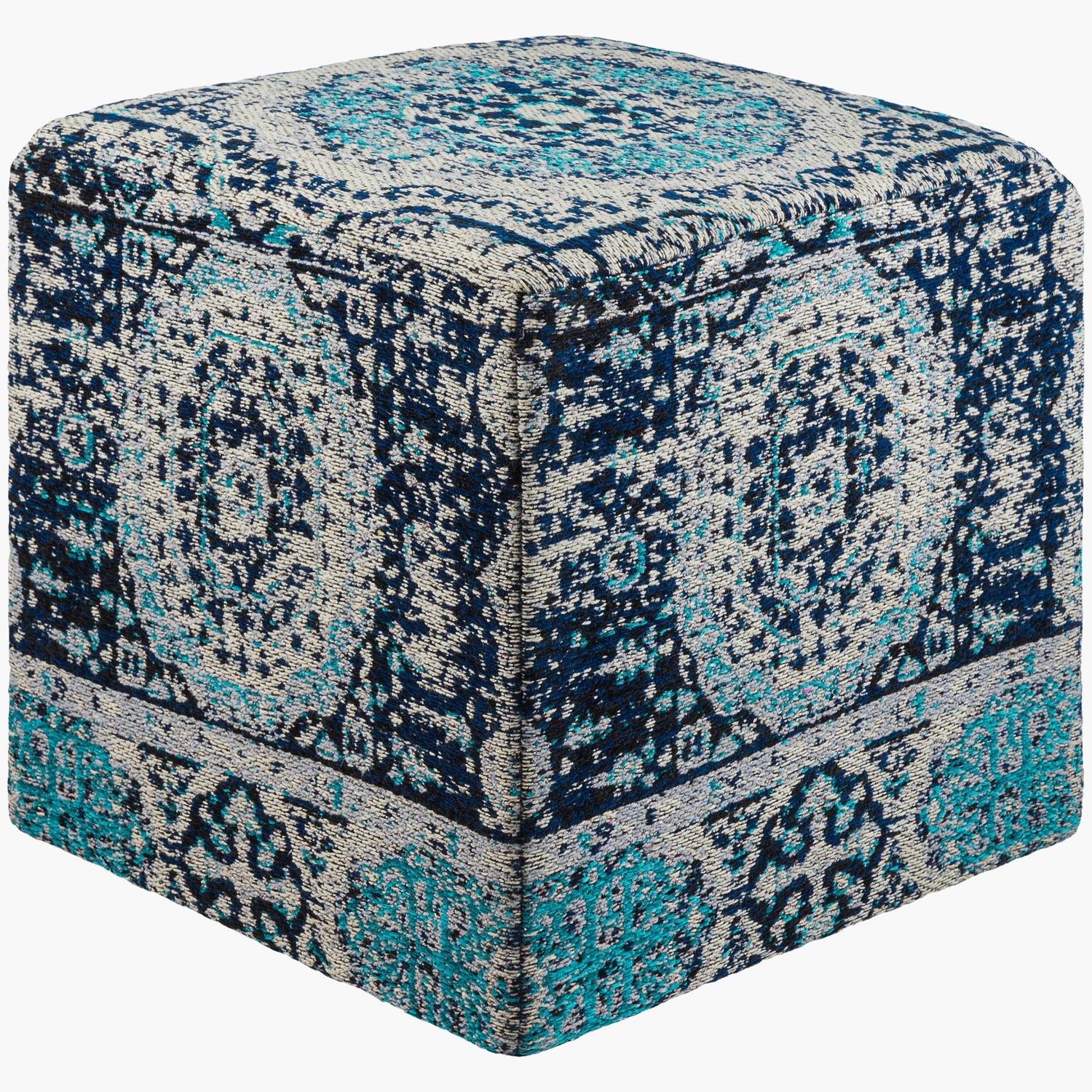 Amsterdam Ottoman in Navy & Pale Blue & Blue & Light Gray