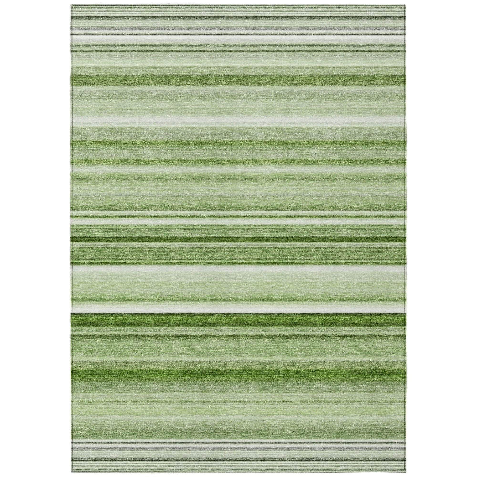 Machine Washable Aloe Green Rug - Indoor / Outdoor - Kids / Pet Friendly Stripes Print Rug