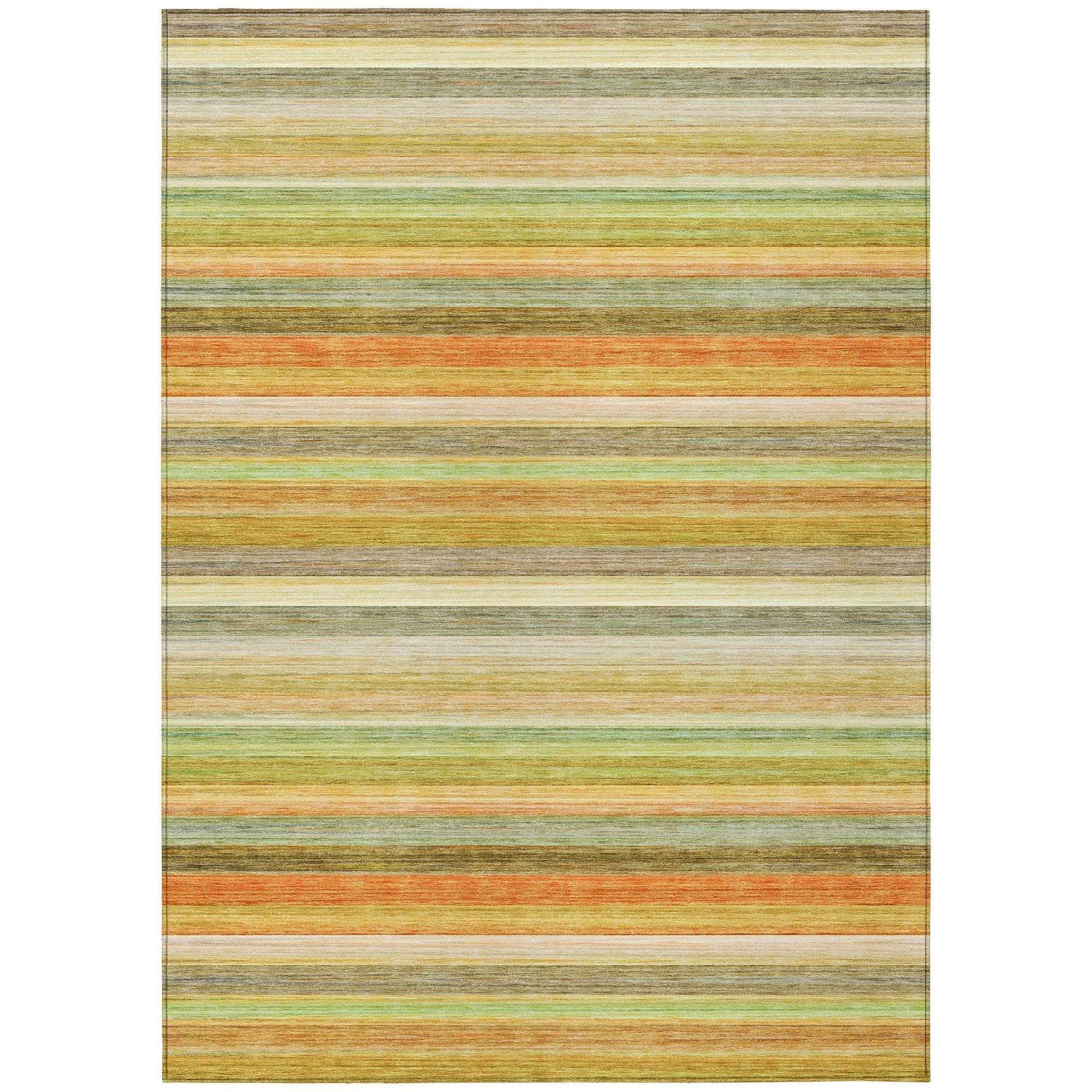 Machine Washable Aloe Green Rug - Indoor / Outdoor - Kids / Pet Friendly Stripes Print Rug