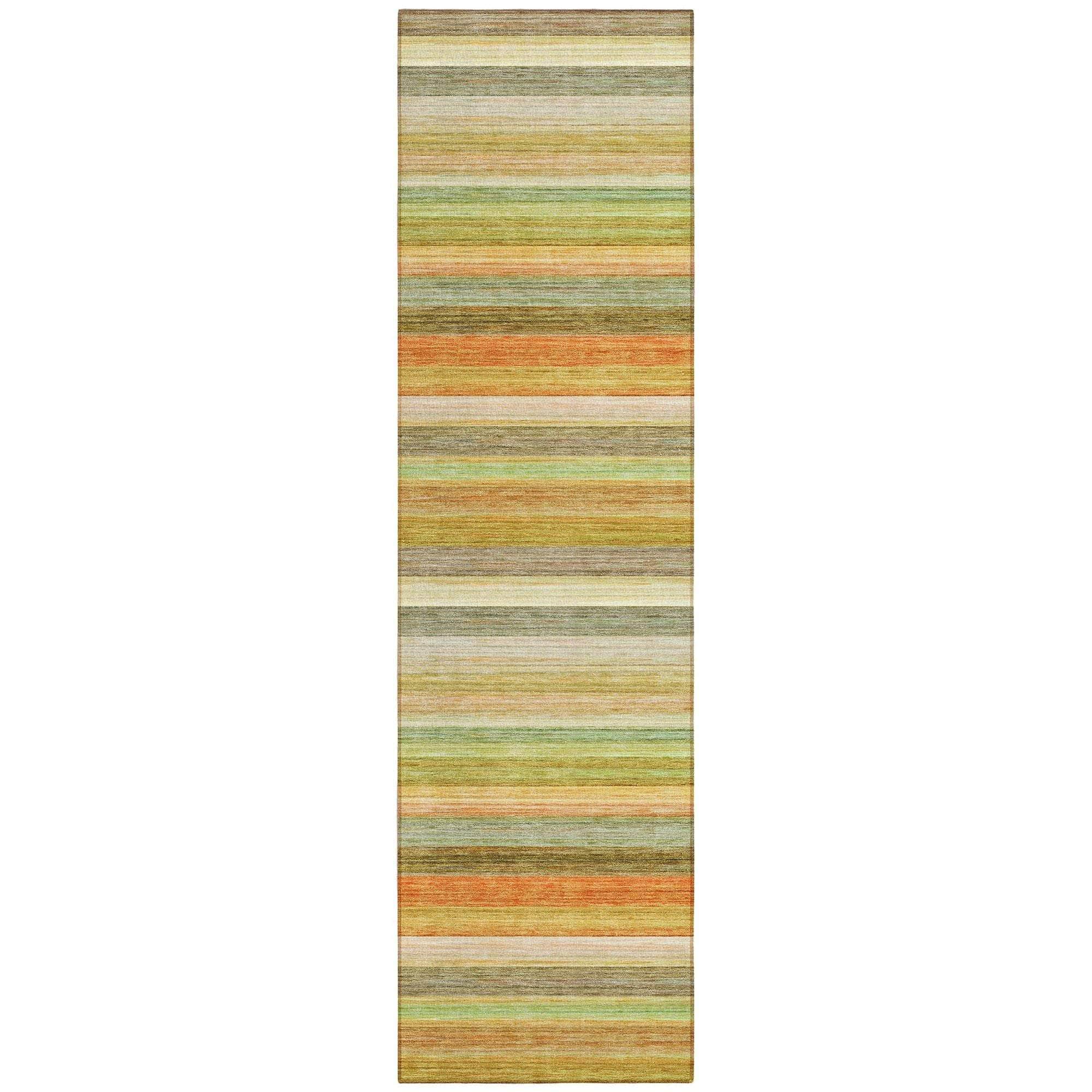 Machine Washable Aloe Green Rug - Indoor / Outdoor - Kids / Pet Friendly Stripes Print Rug