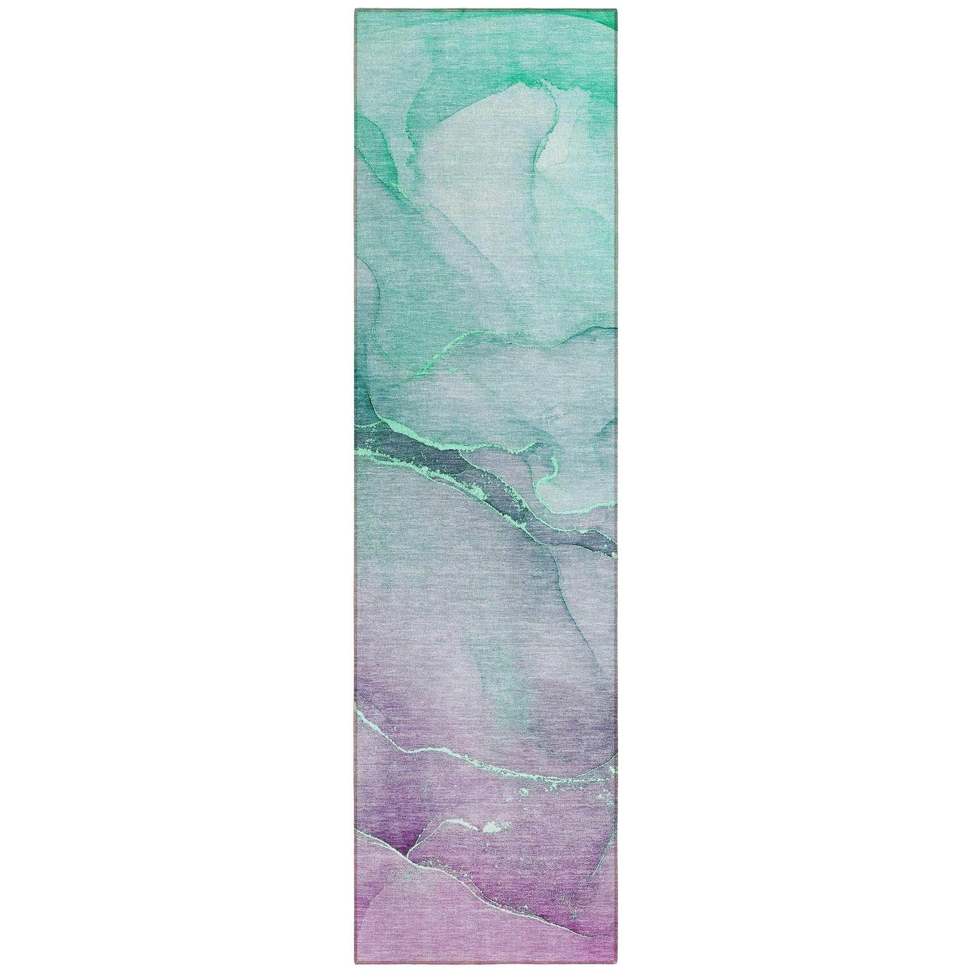 Machine Washable Aloe Green Rug - Indoor / Outdoor - Kids / Pet Friendly Watercolors Print Rug