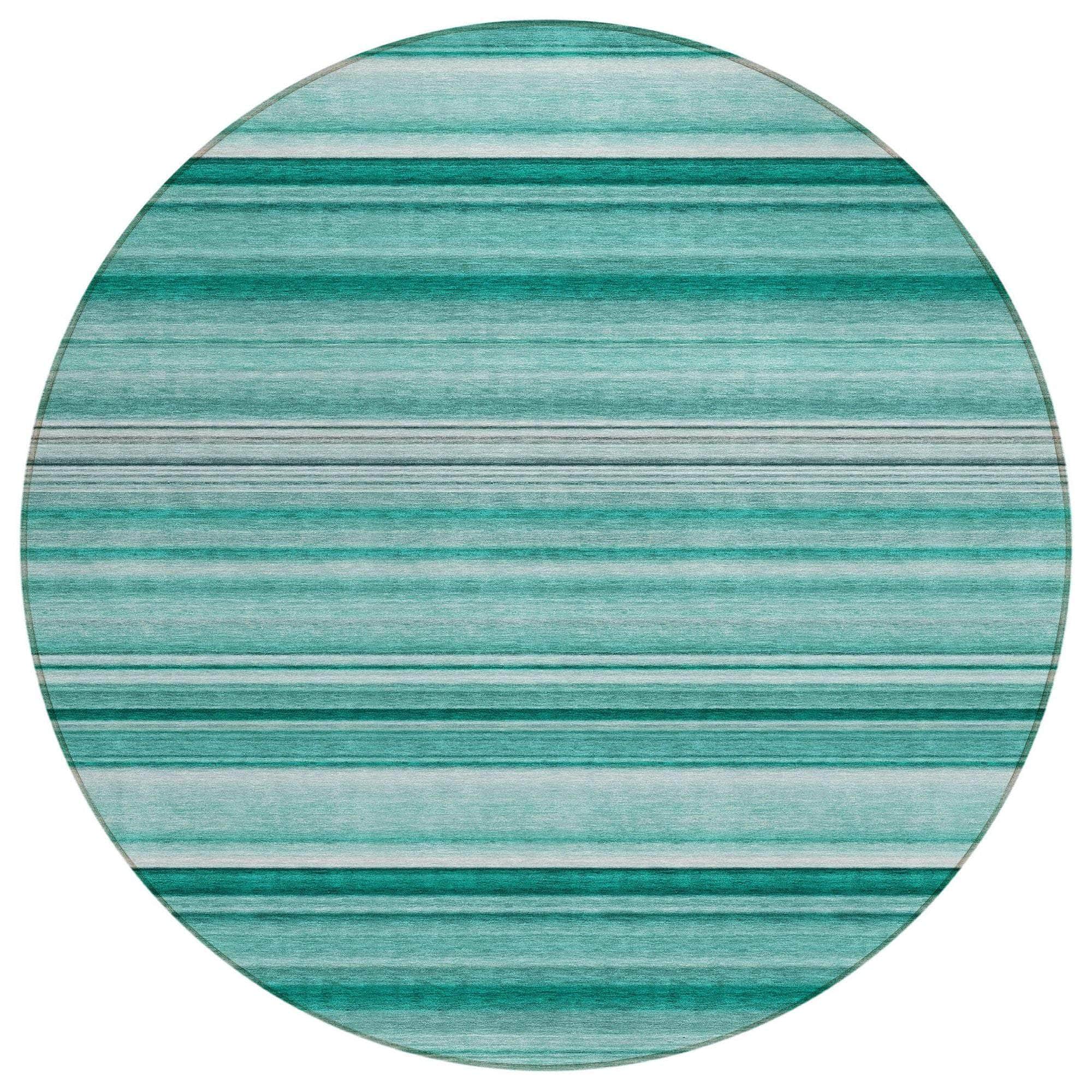Machine Washable Aqua Teal Rug - Indoor / Outdoor - Kids / Pet Friendly Stripes Print Rug