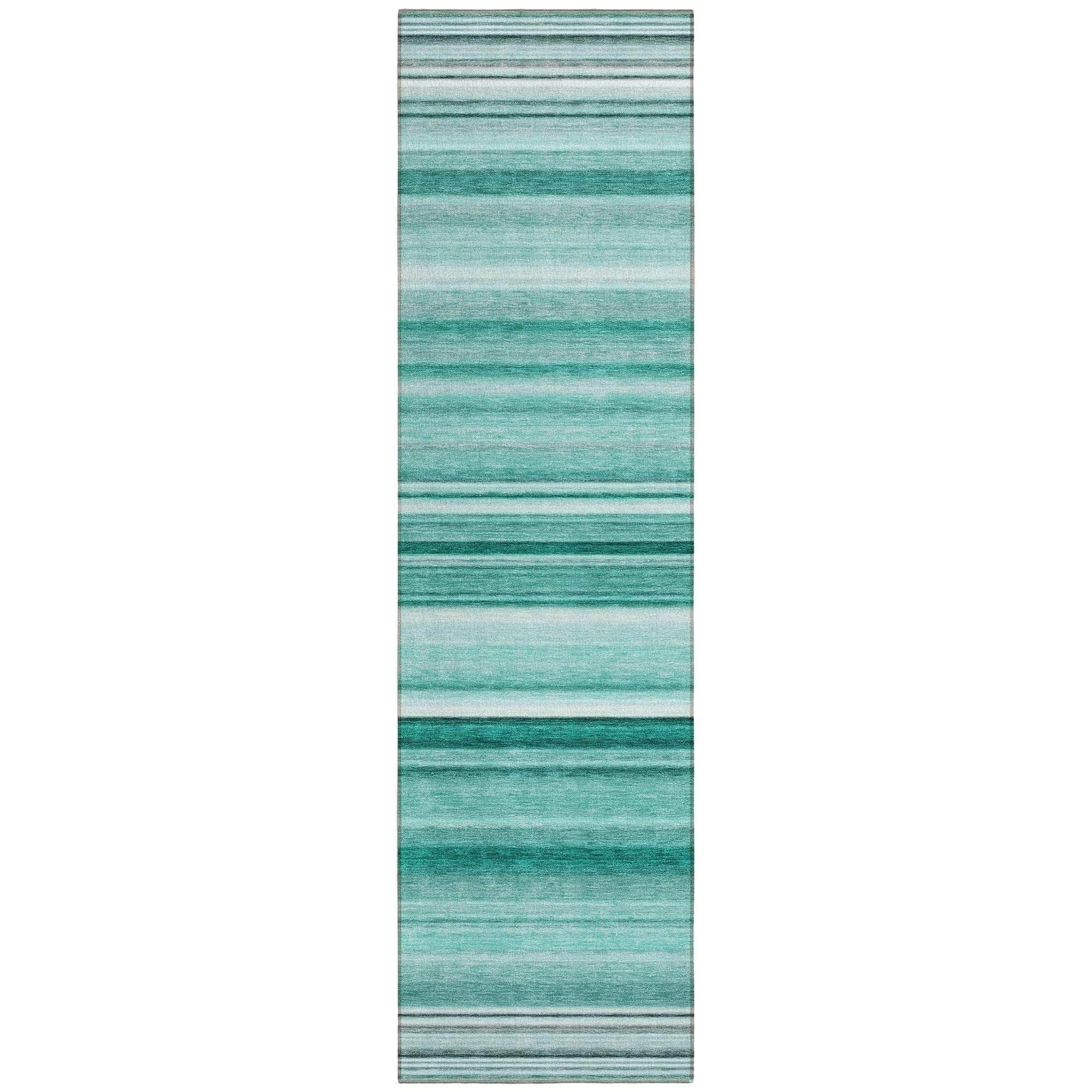 Machine Washable Aqua Teal Rug - Indoor / Outdoor - Kids / Pet Friendly Stripes Print Rug