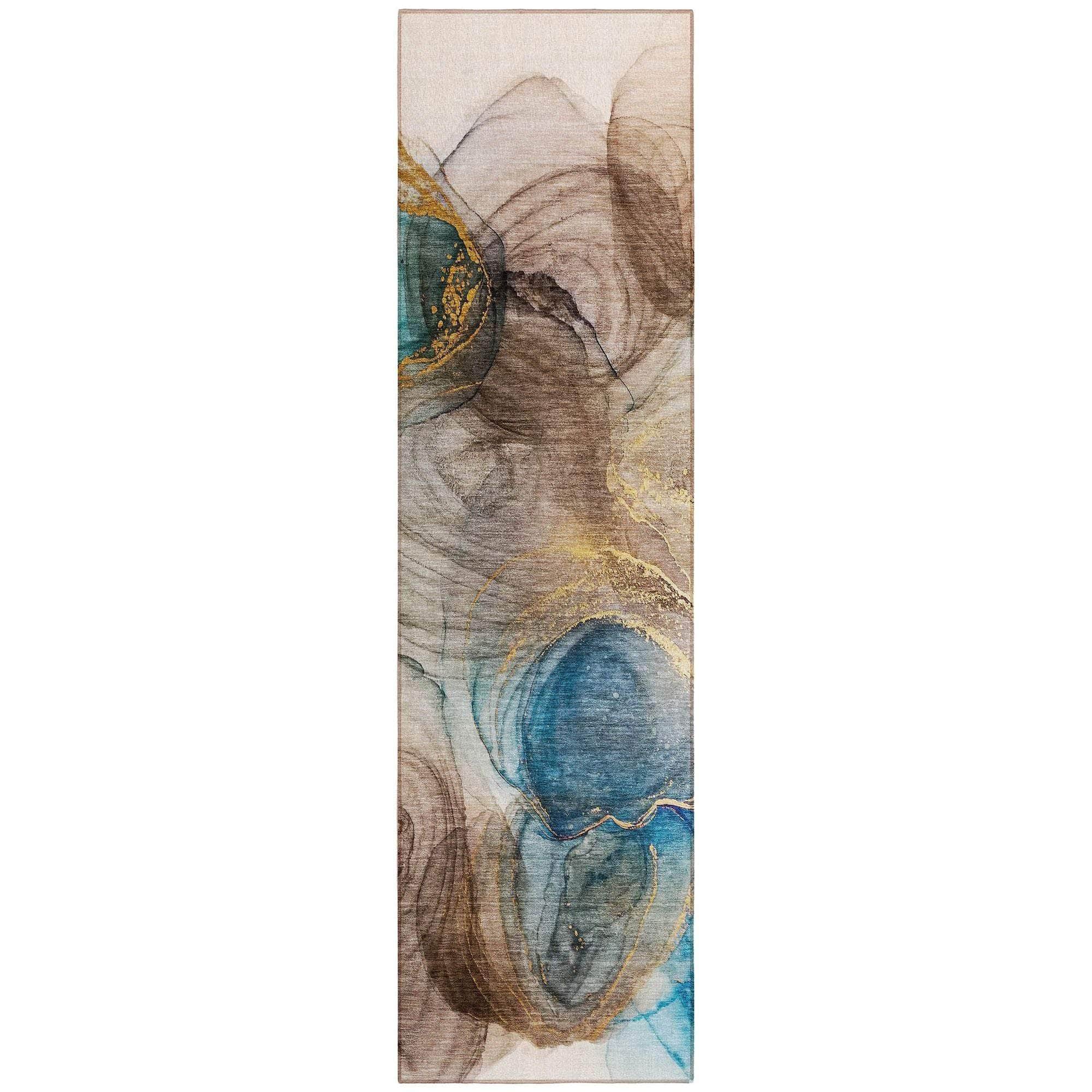 Machine Washable Beige Brown Rug - Indoor / Outdoor - Kids / Pet Friendly Organic Print Rug