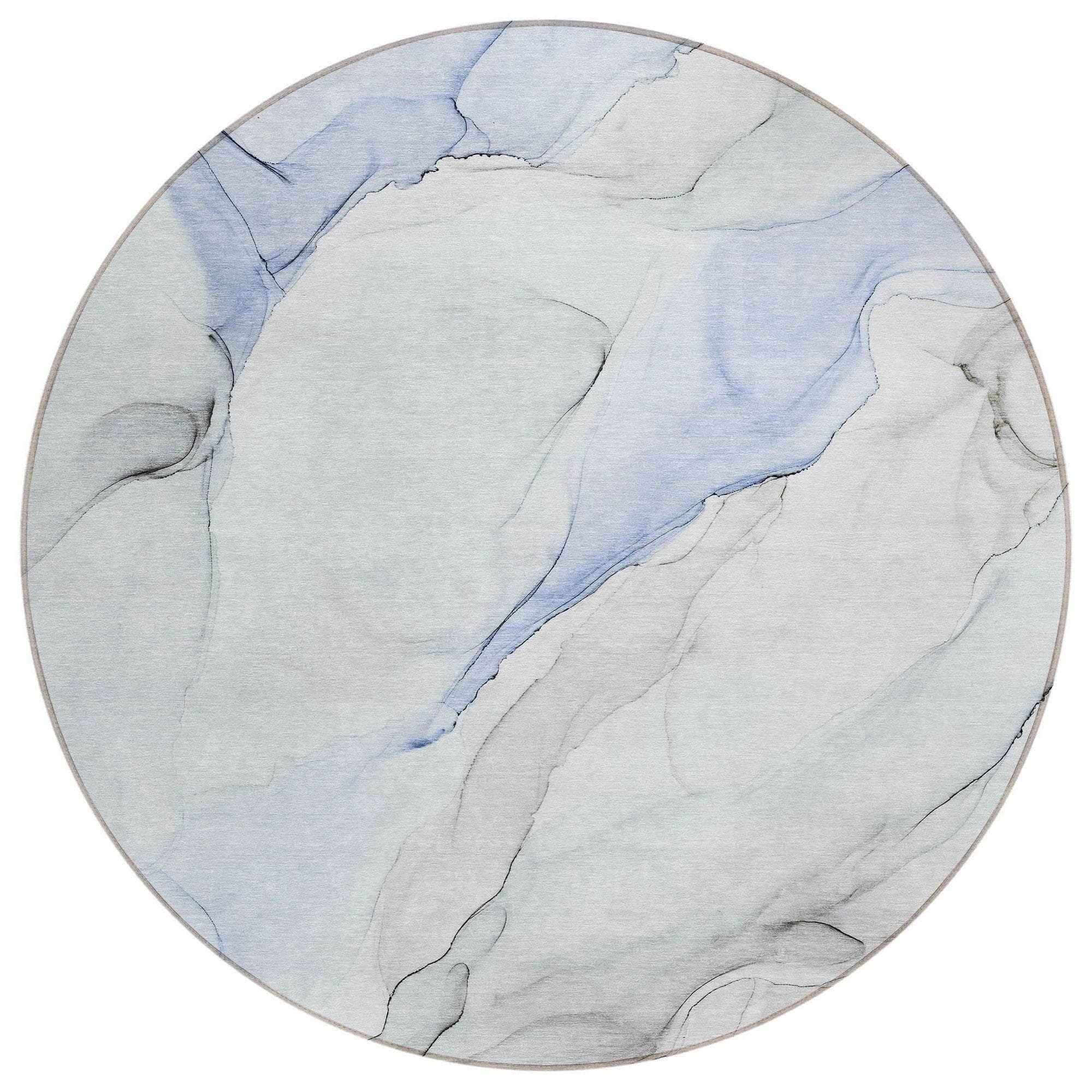 Machine Washable Blue Rug - Indoor / Outdoor - Kids / Pet Friendly Watercolors Print Rug