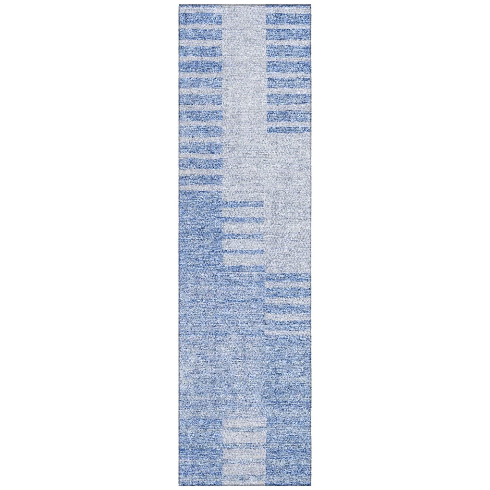 Machine Washable Blue Rug - Indoor / Outdoor - Kids / Pet Friendly Striped Print Rug