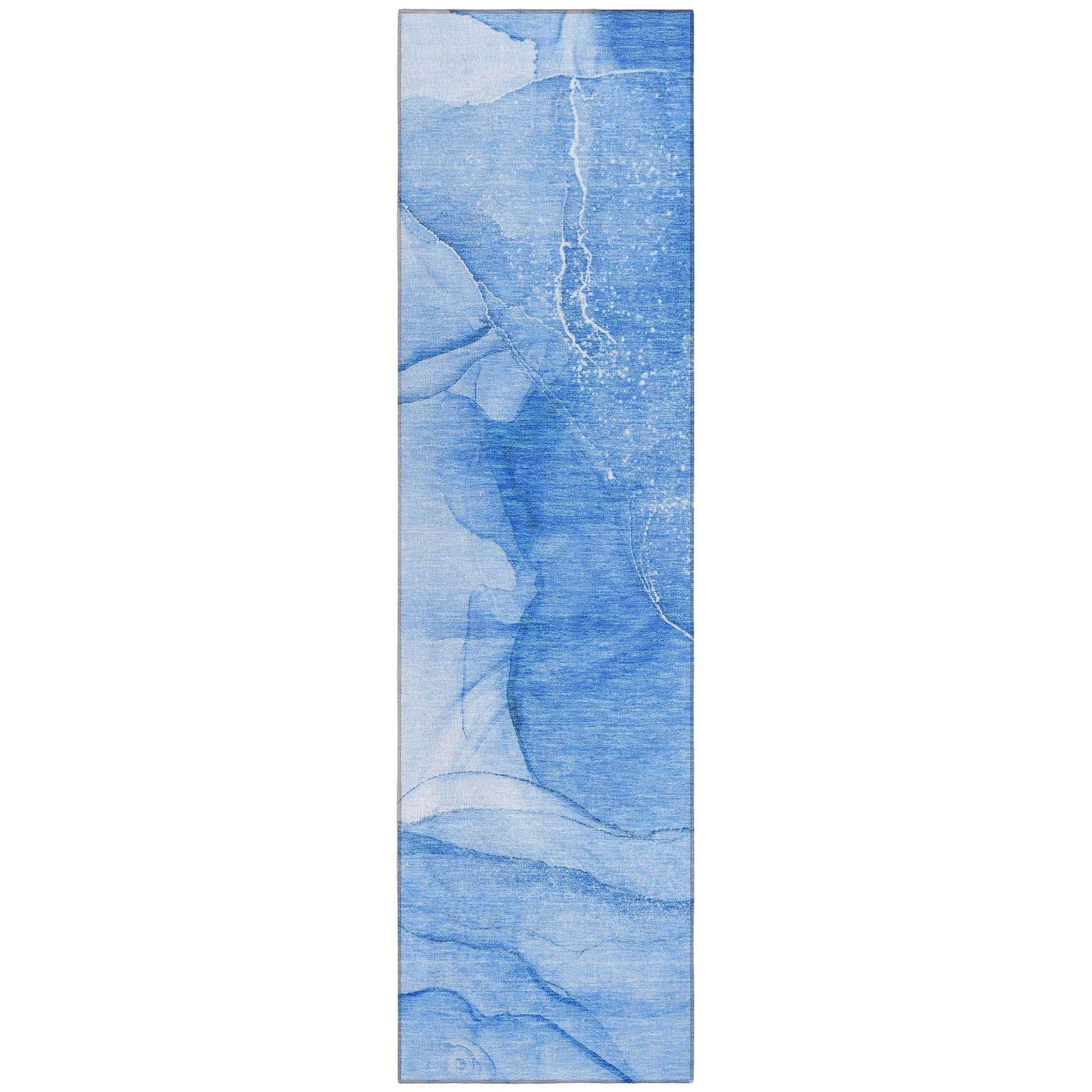 Machine Washable Blue Rug - Indoor / Outdoor - Kids / Pet Friendly Watercolors Print Rug