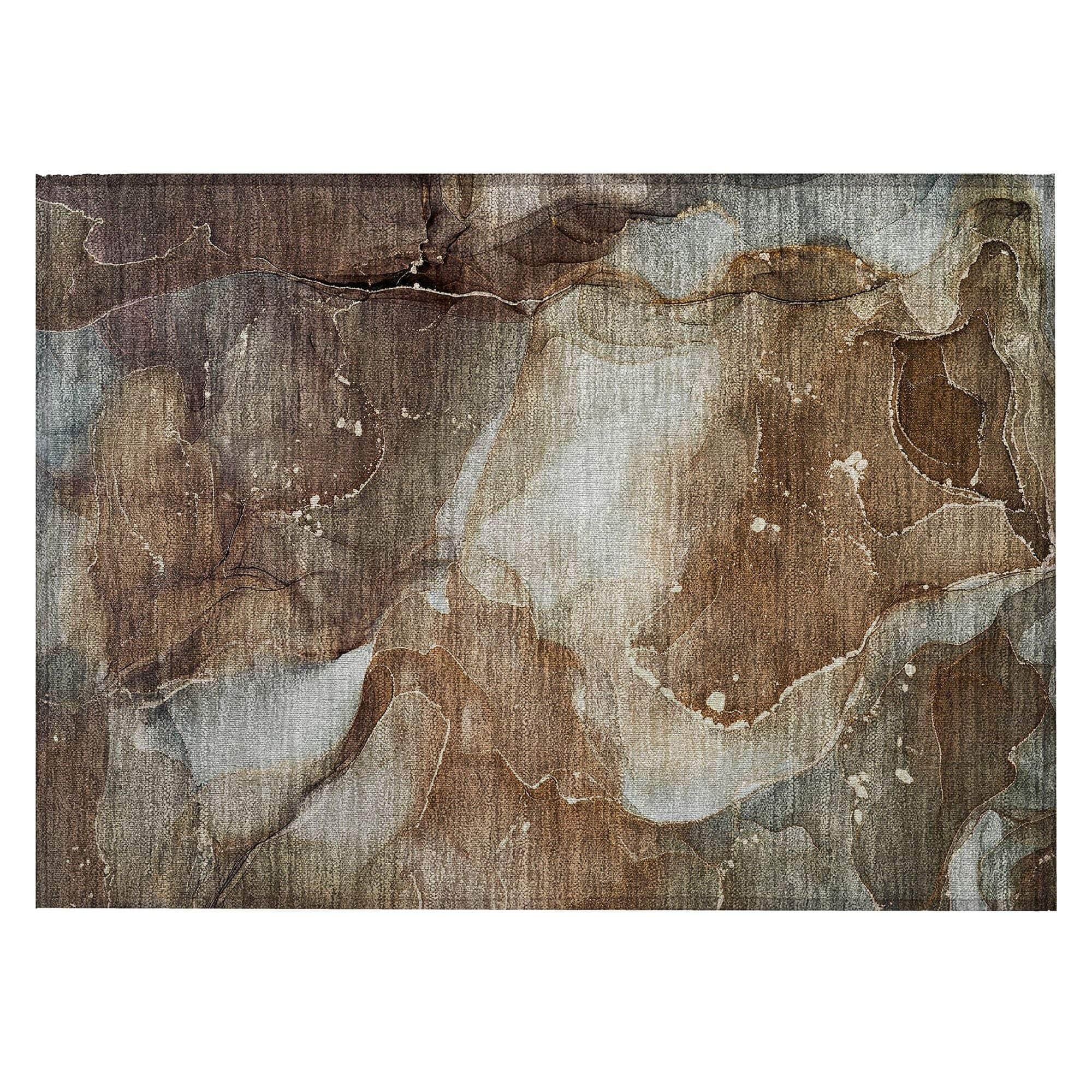 Machine Washable Brown Rug - Indoor / Outdoor - Kids / Pet Friendly Watercolors Print Rug
