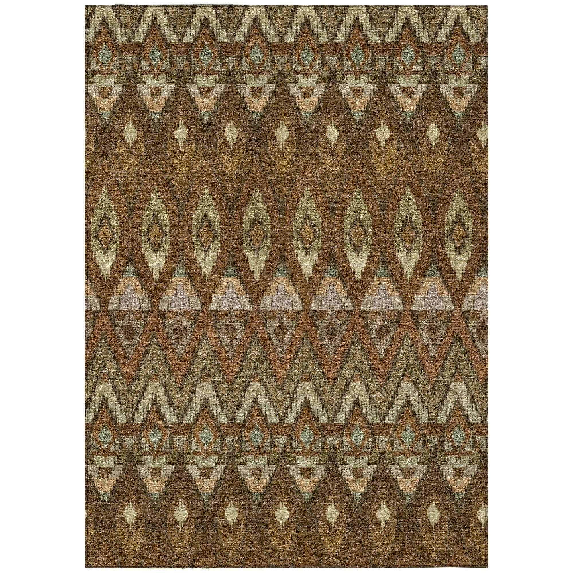 Machine Washable Brown Rug - Indoor / Outdoor - Kids / Pet Friendly Southwest Print Rug