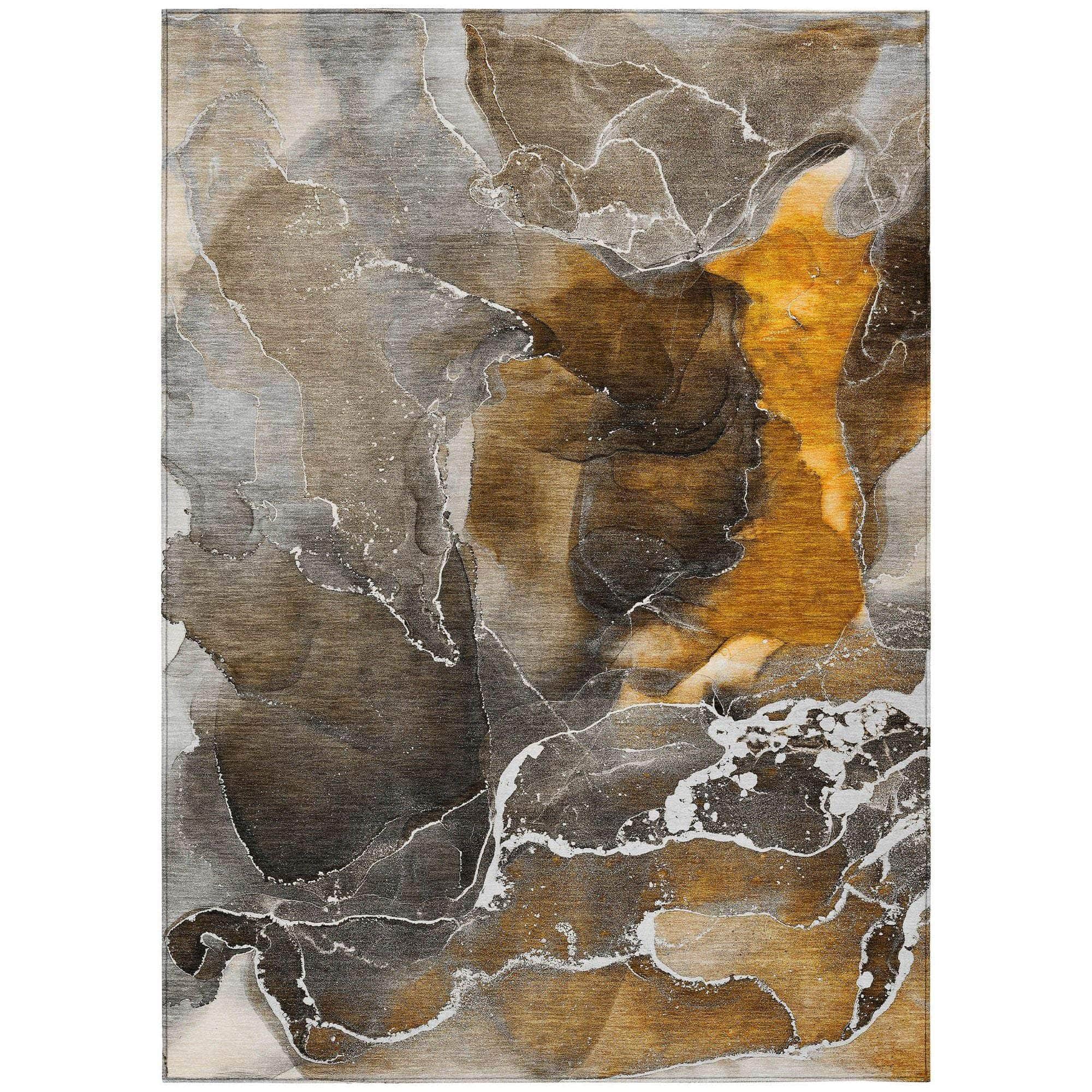 Machine Washable Brown Rug - Indoor / Outdoor - Kids / Pet Friendly Watercolors Print Rug