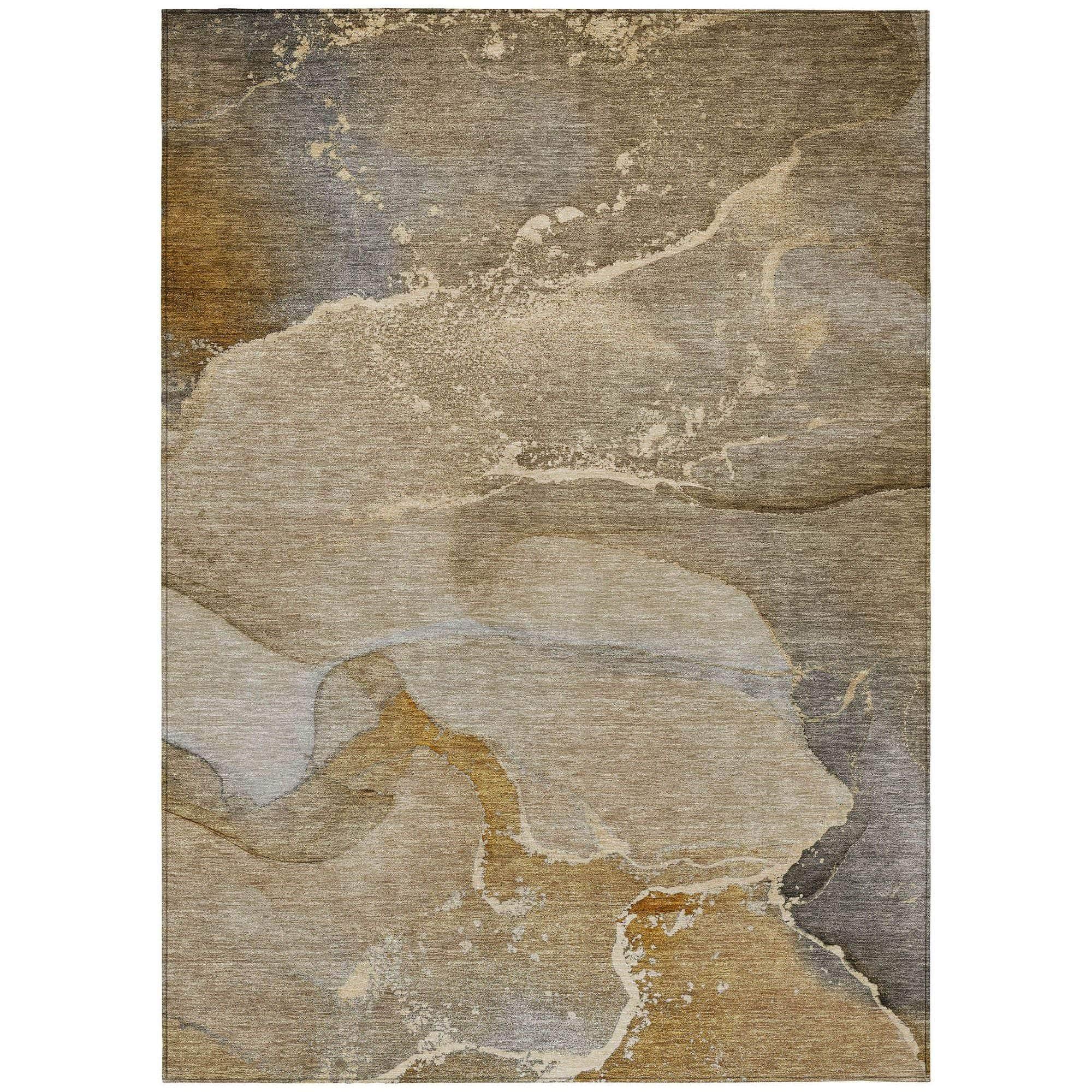 Machine Washable Brown Rug - Indoor / Outdoor - Kids / Pet Friendly Watercolors Print Rug