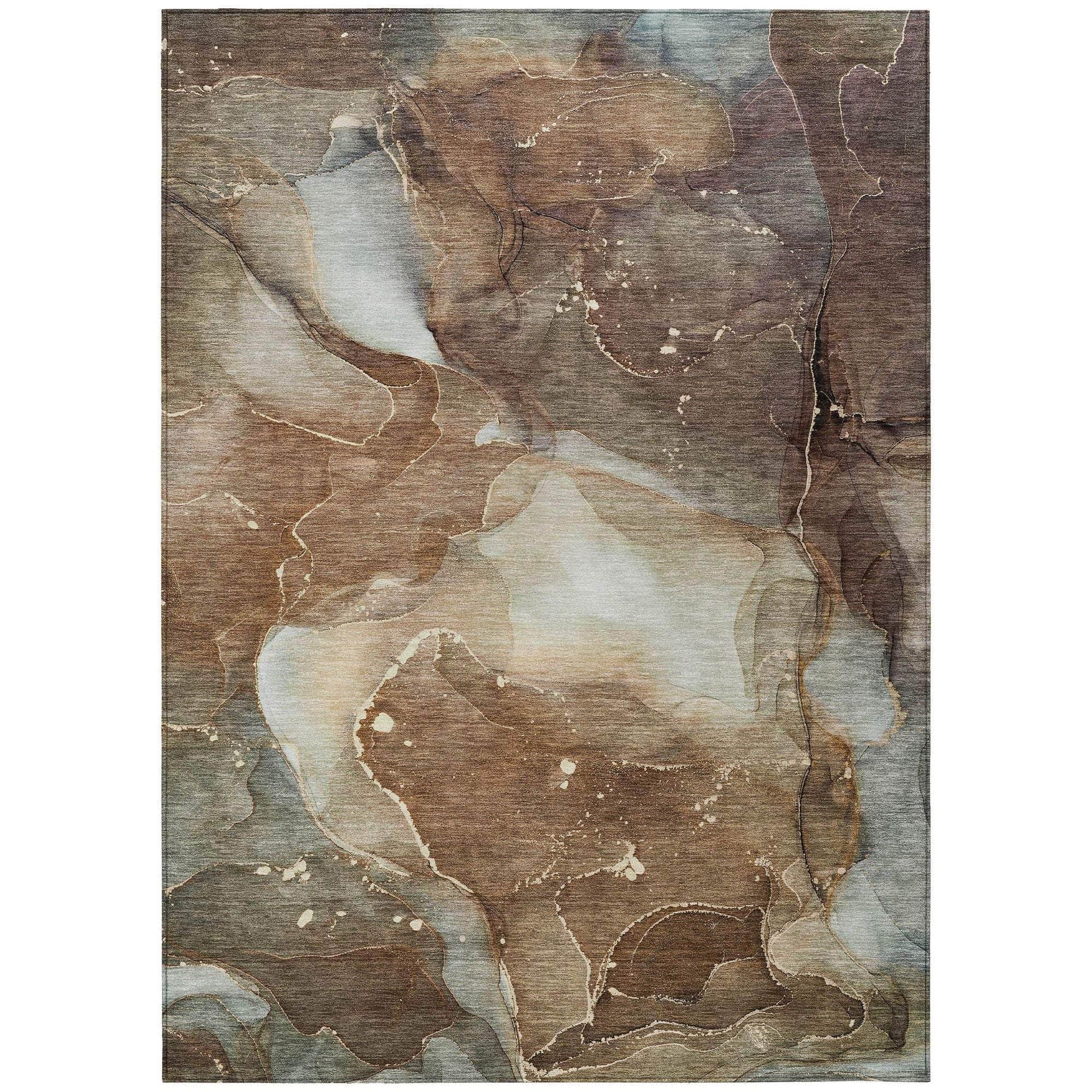 Machine Washable Brown Rug - Indoor / Outdoor - Kids / Pet Friendly Watercolors Print Rug