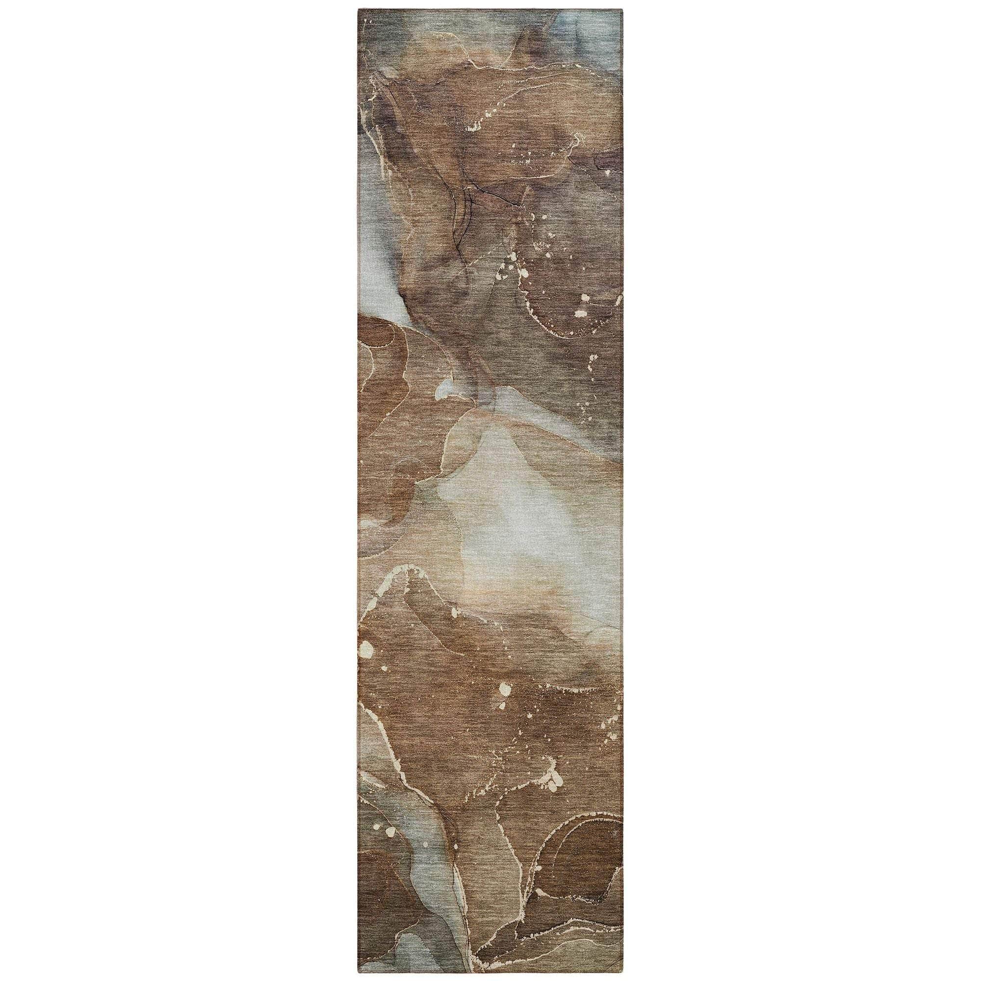 Machine Washable Brown Rug - Indoor / Outdoor - Kids / Pet Friendly Watercolors Print Rug