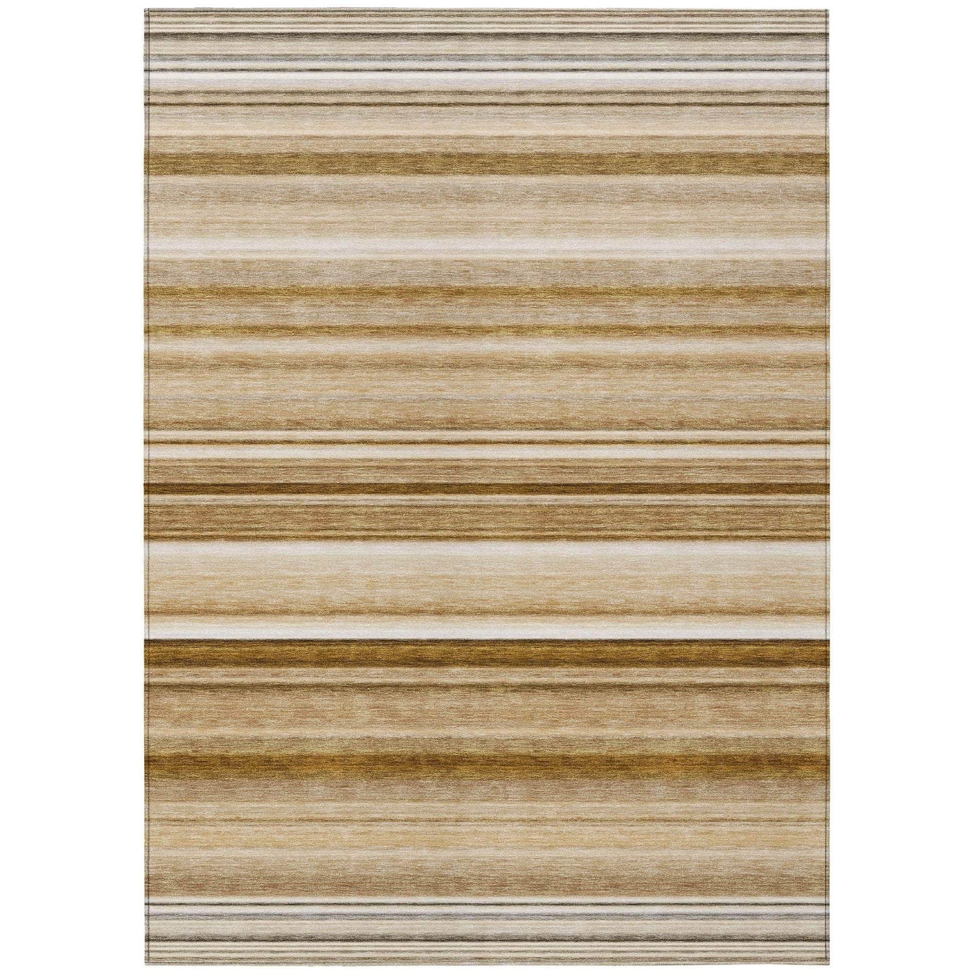 Machine Washable Chocolate Brown Rug - Indoor / Outdoor - Kids / Pet Friendly Stripes Print Rug
