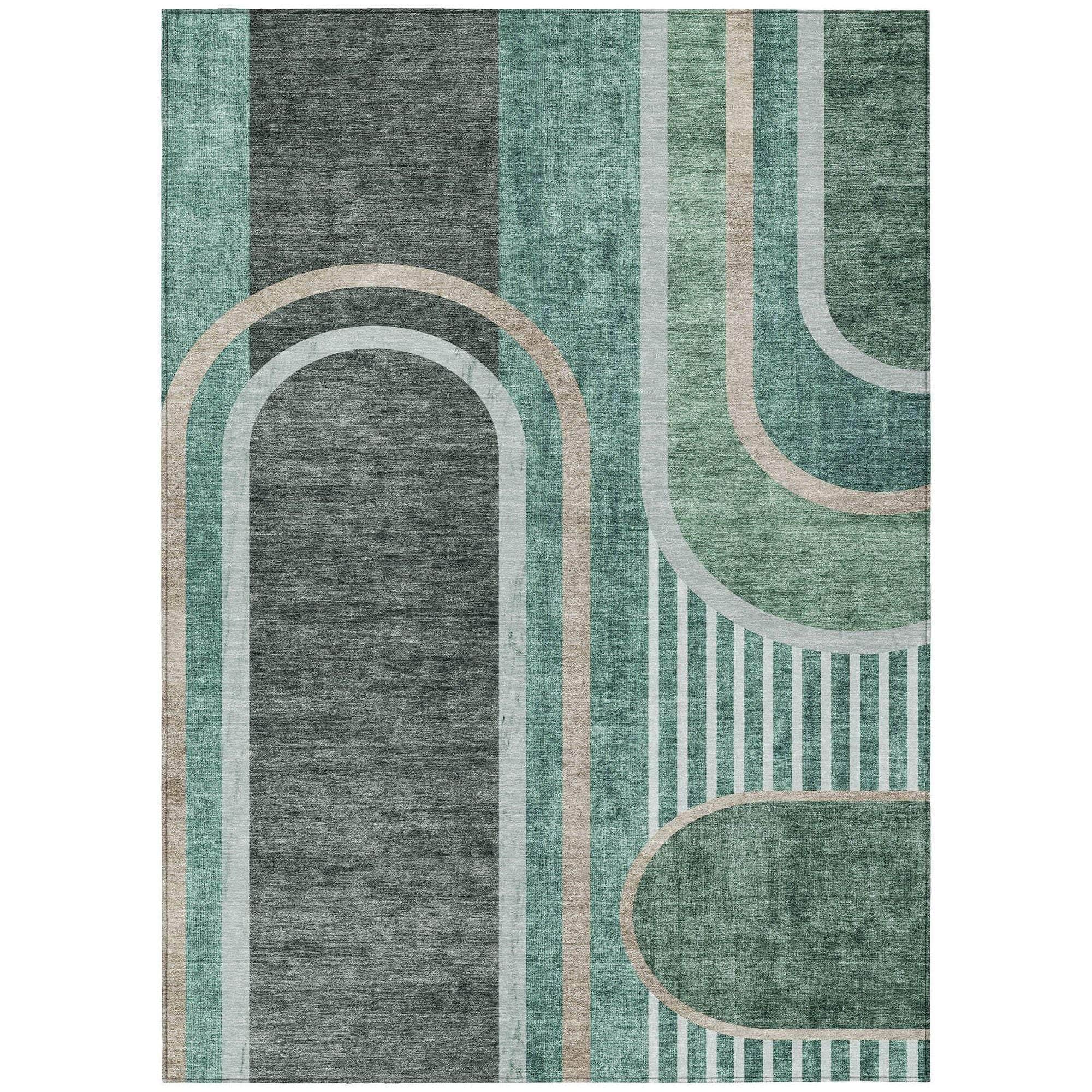 Machine Washable Emerald Green Rug - Indoor / Outdoor - Kids / Pet Friendly Art Deco Print Rug
