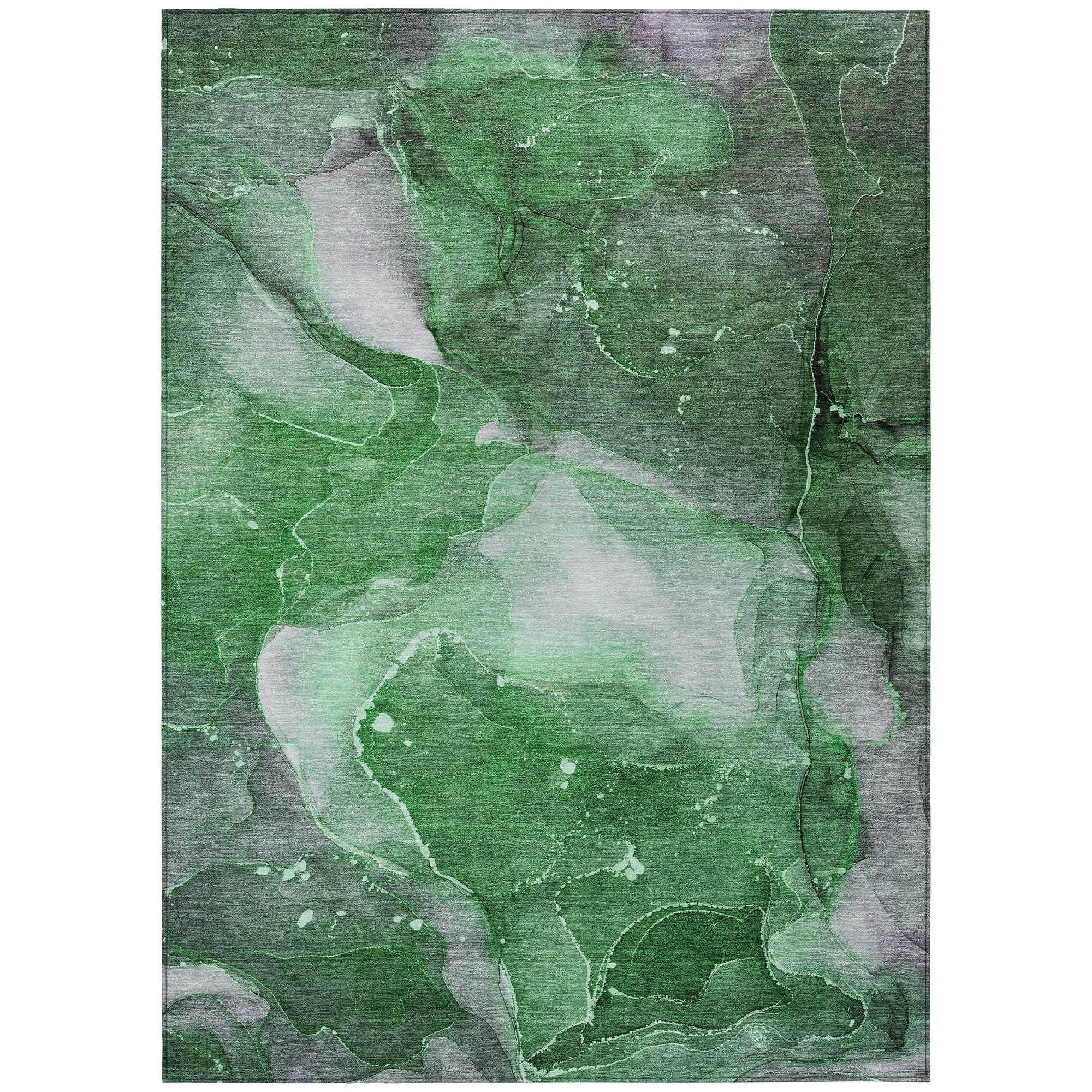 Machine Washable Emerald Green Rug - Indoor / Outdoor - Kids / Pet Friendly Watercolors Print Rug