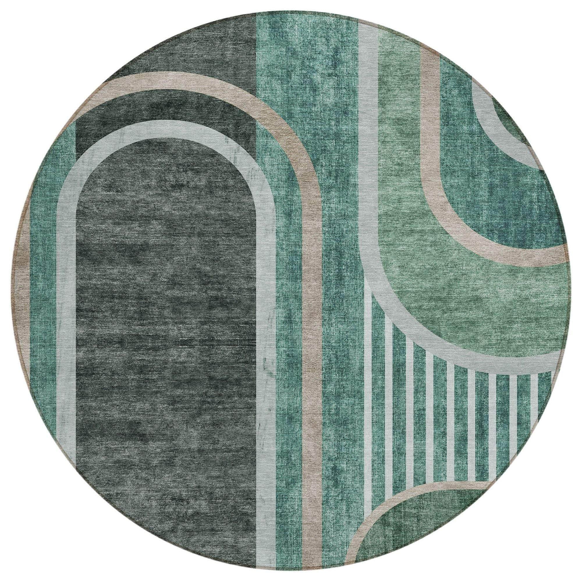 Machine Washable Emerald Green Rug - Indoor / Outdoor - Kids / Pet Friendly Art Deco Print Rug