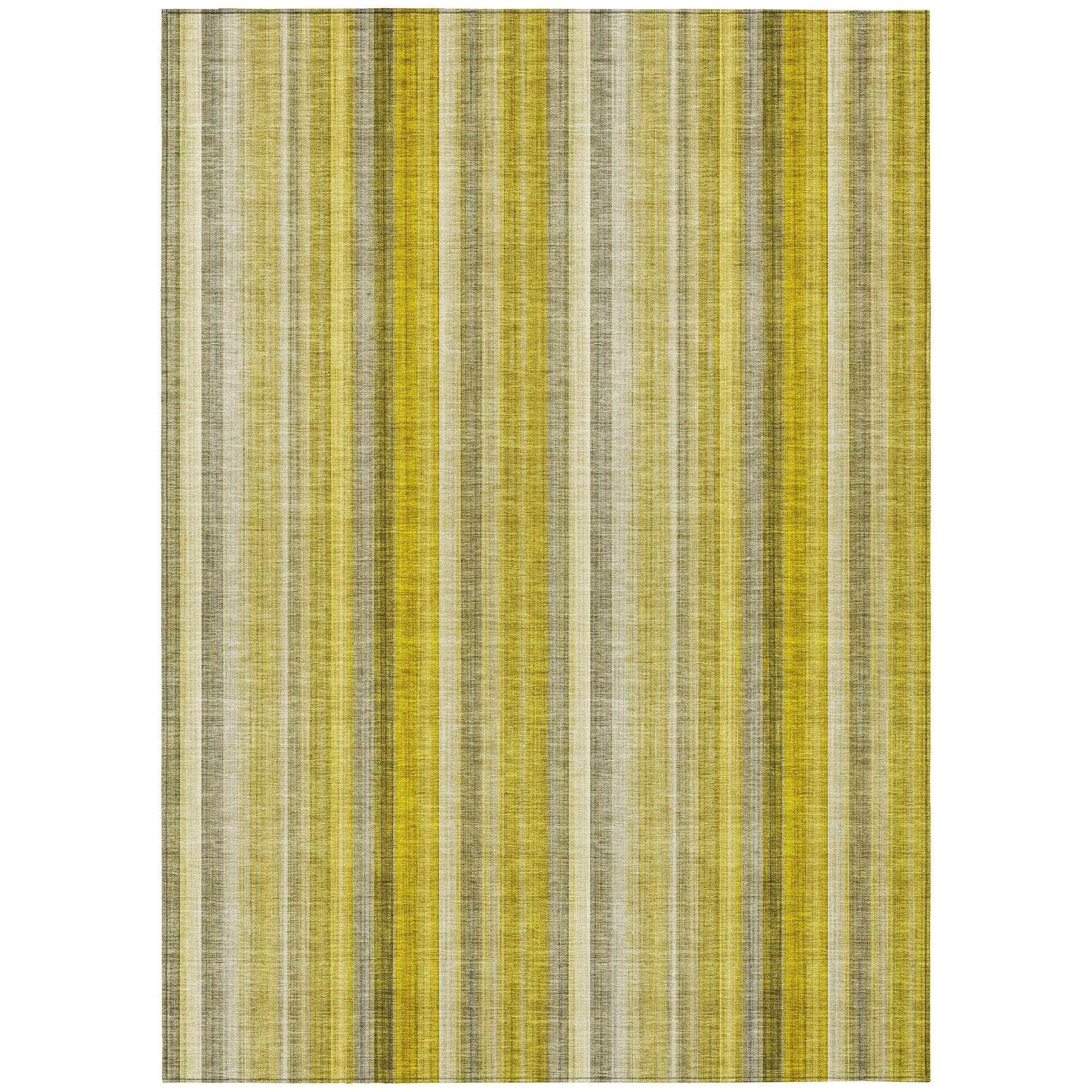 Machine Washable Gold Rug - Indoor / Outdoor - Kids / Pet Friendly Stripes Print Rug