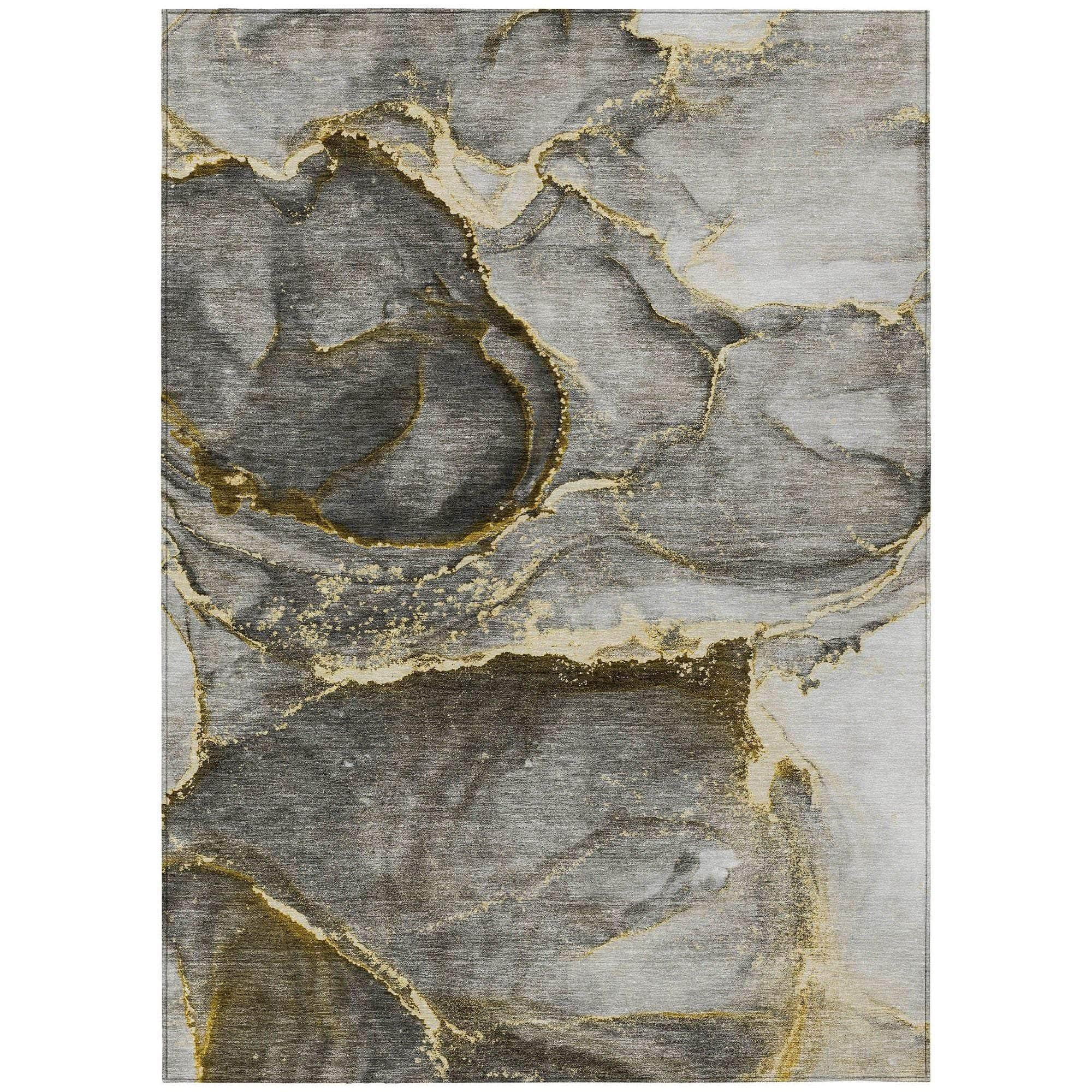 Machine Washable Gold Rug - Indoor / Outdoor - Kids / Pet Friendly Watercolors Print Rug