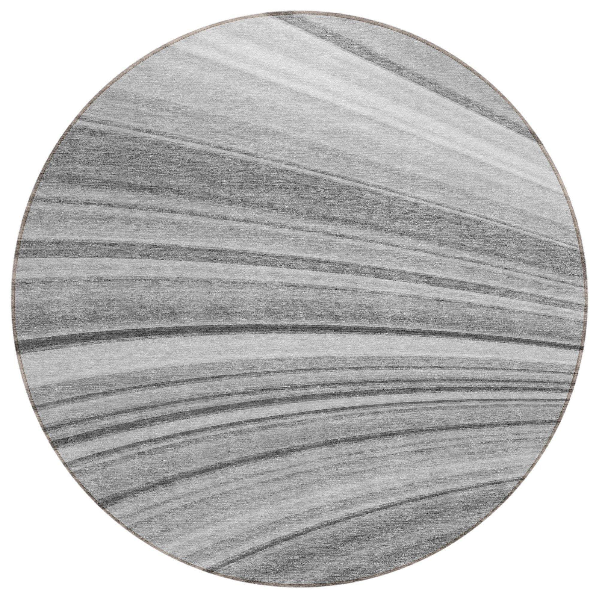 Machine Washable Gray Rug - Indoor / Outdoor - Kids / Pet Friendly Waves Print Rug