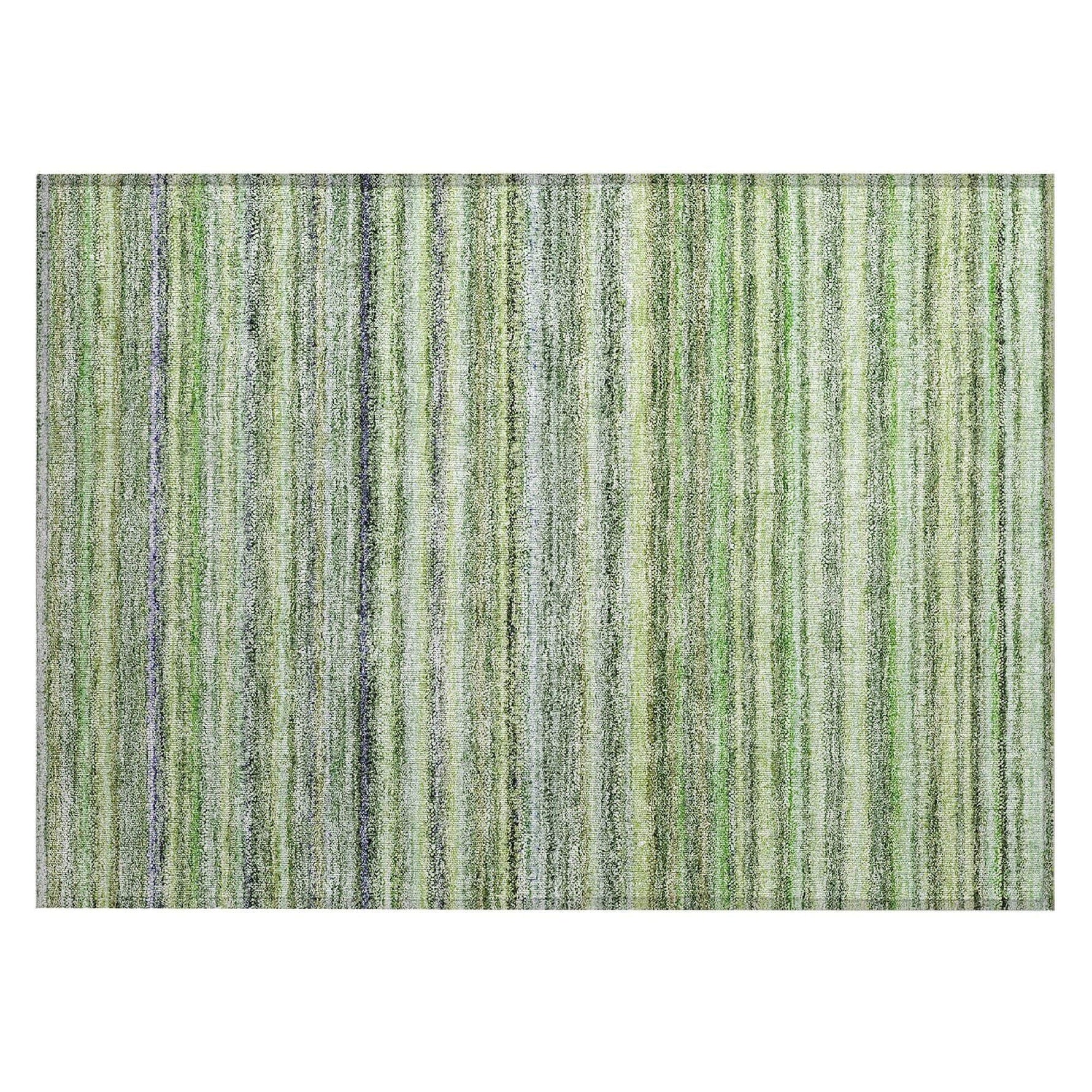 Machine Washable Green Rug - Indoor / Outdoor - Kids / Pet Friendly Stripes Print Rug