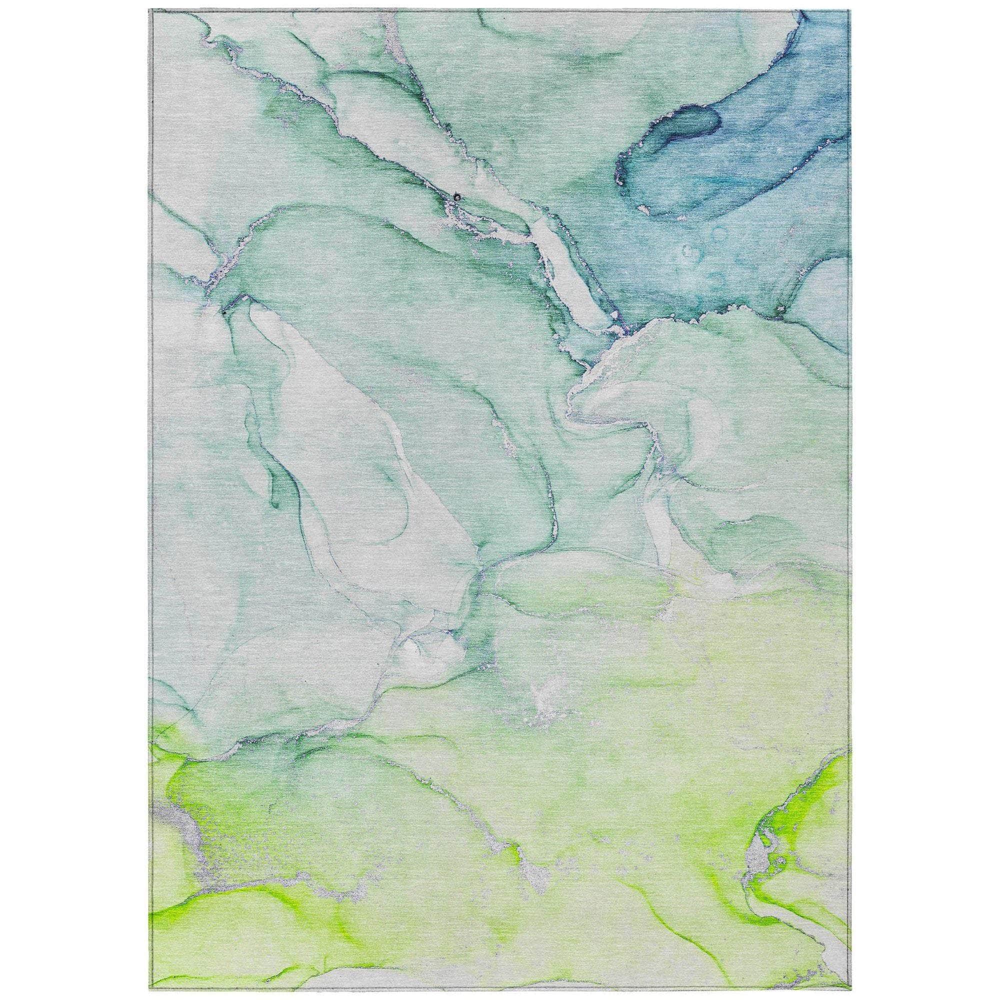 Machine Washable Green Rug - Indoor / Outdoor - Kids / Pet Friendly Watercolors Print Rug