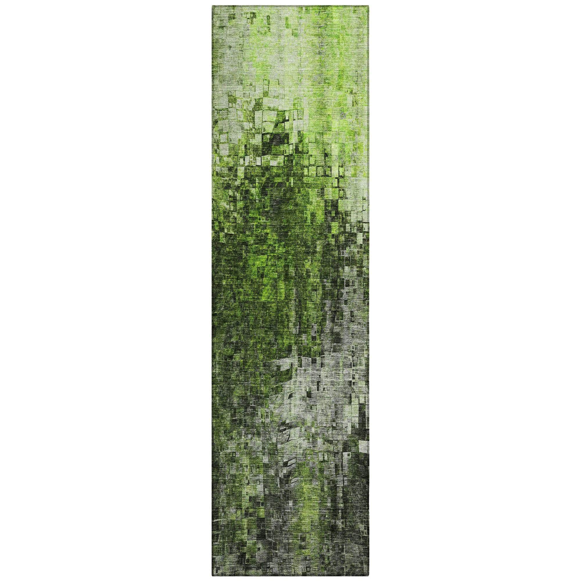 Machine Washable Green Rug - Indoor / Outdoor - Kids / Pet Friendly Squares Print Rug
