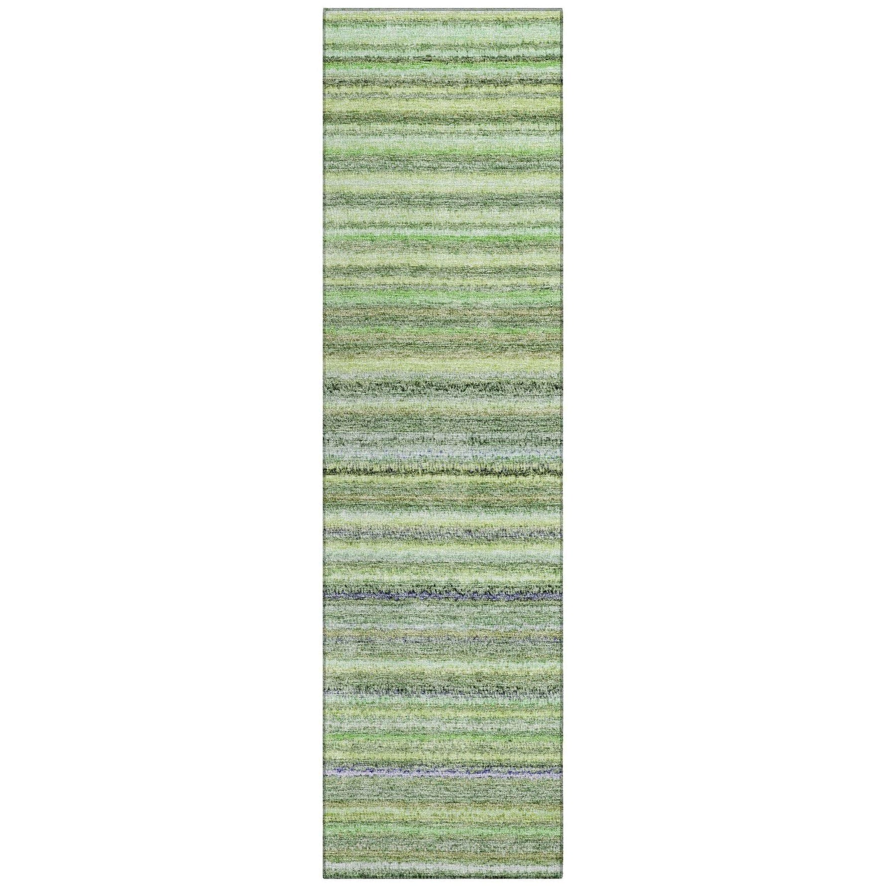 Machine Washable Green Rug - Indoor / Outdoor - Kids / Pet Friendly Stripes Print Rug