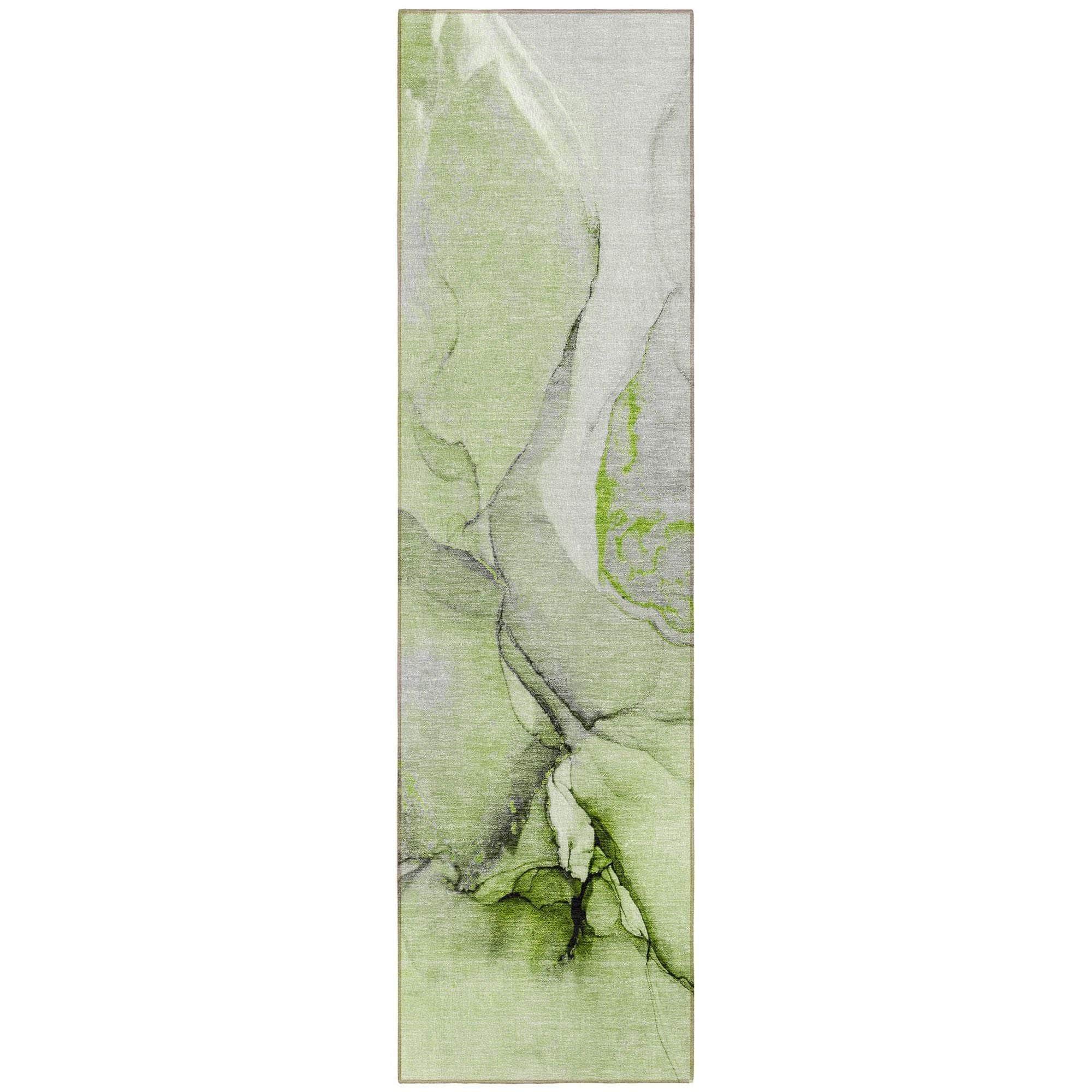 Machine Washable Green Rug - Indoor / Outdoor - Kids / Pet Friendly Watercolors Print Rug