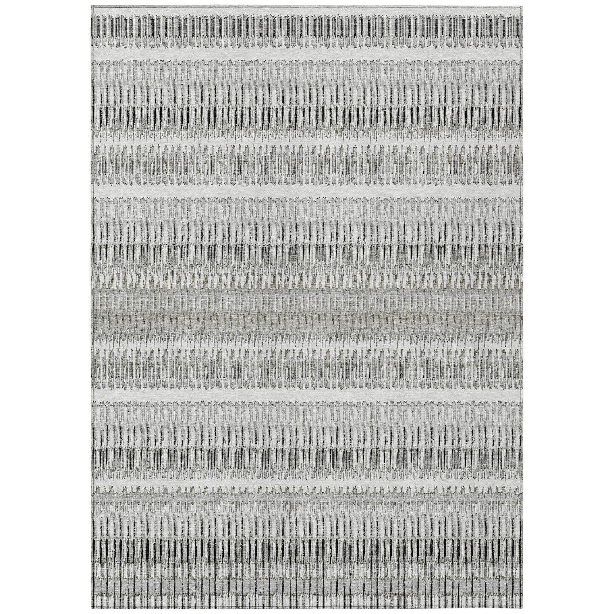 Machine Washable Ivory Rug - Indoor / Outdoor - Kids / Pet Friendly Stripes Print Rug