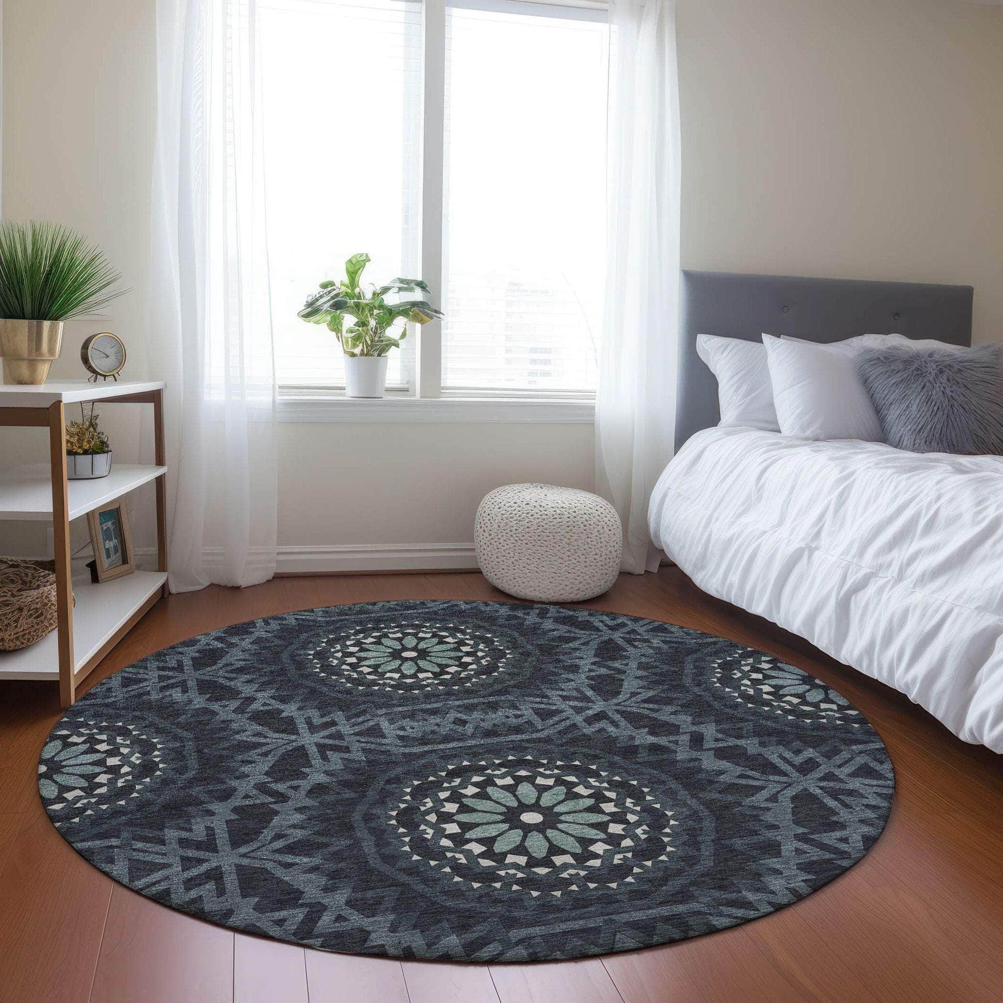 Machine Made ACN619 Charcoal Gray Rugs 