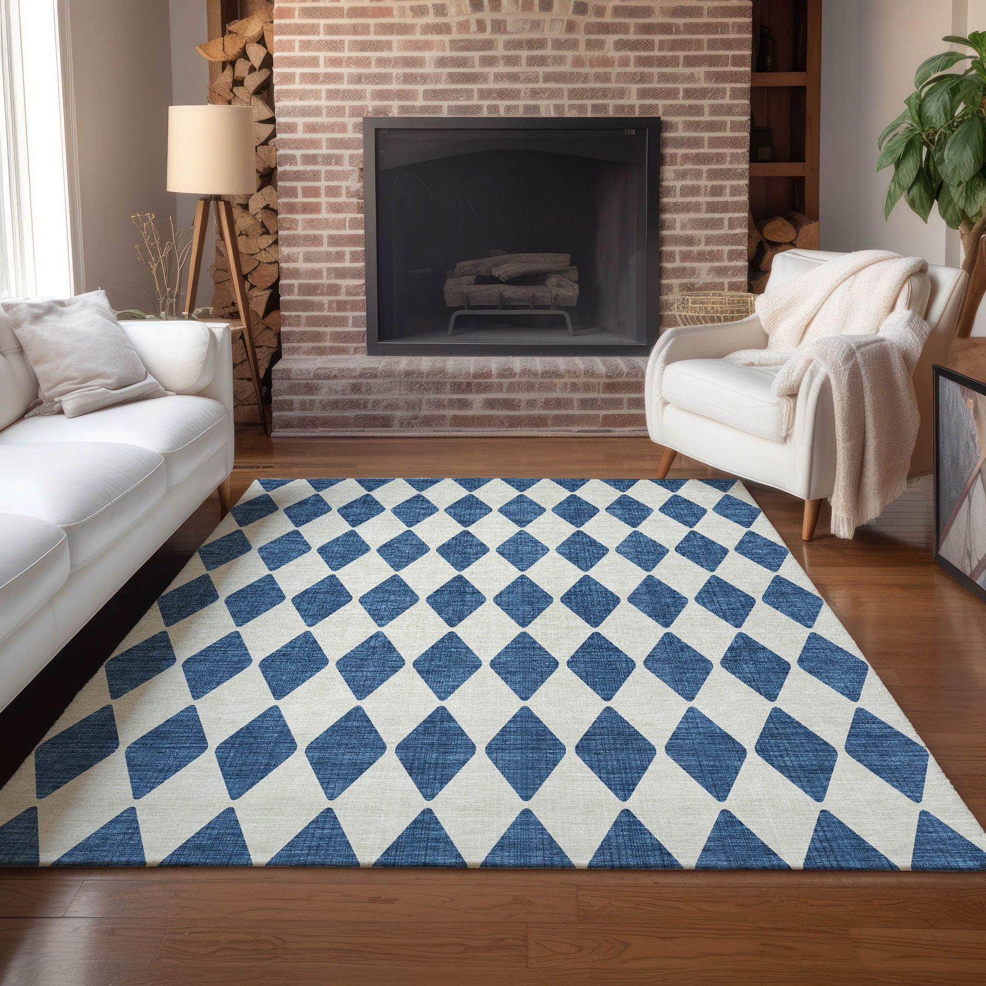 Machine Made ACN578 Navy Blue Rugs 