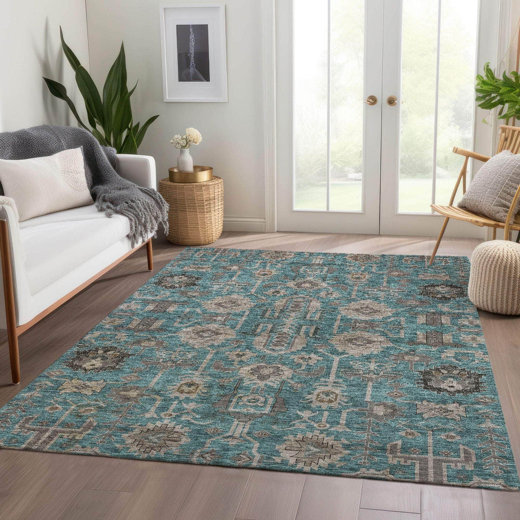 Machine Made ACN697 Teal  Rugs #color_teal 