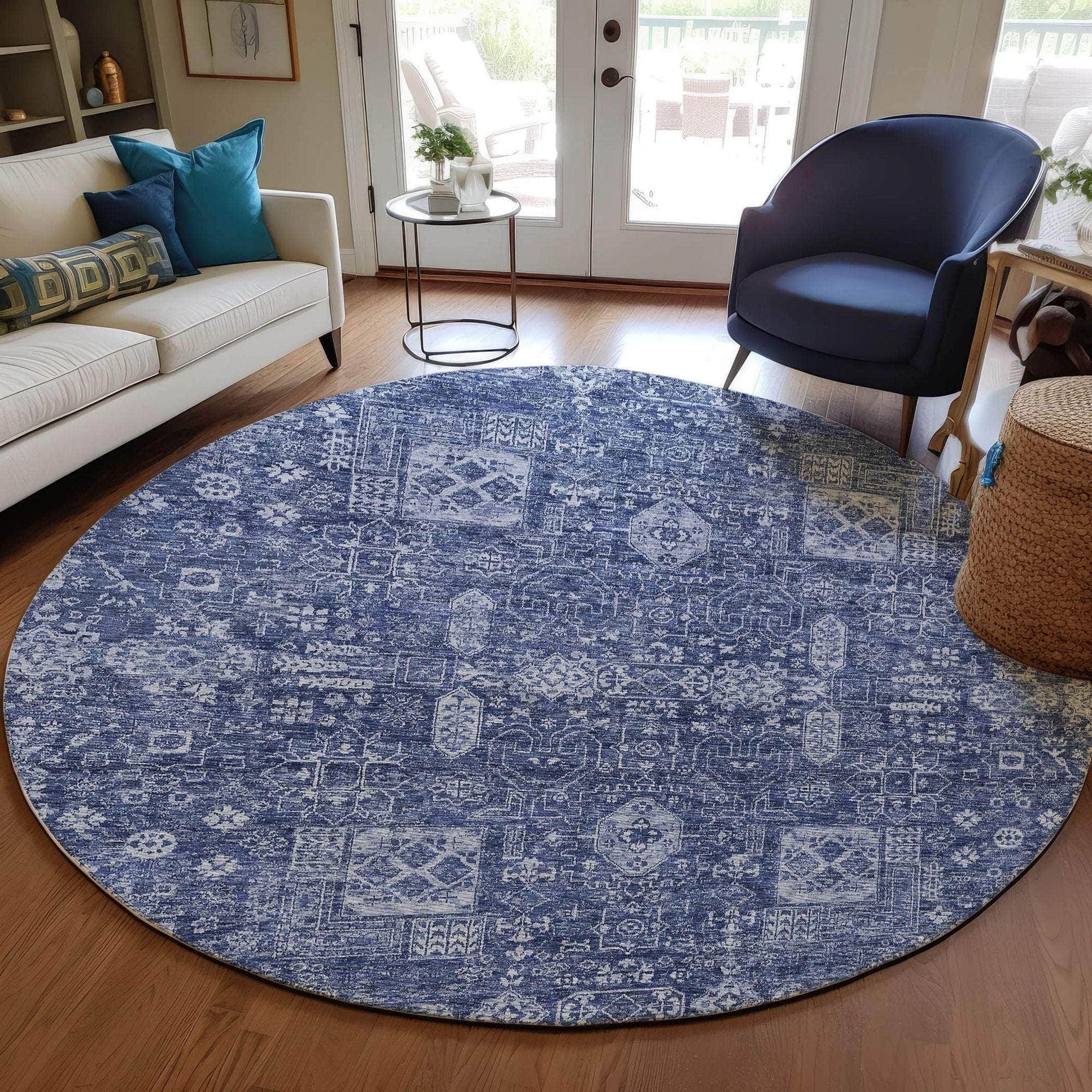 Machine Made ACN637 Navy Blue Rugs 