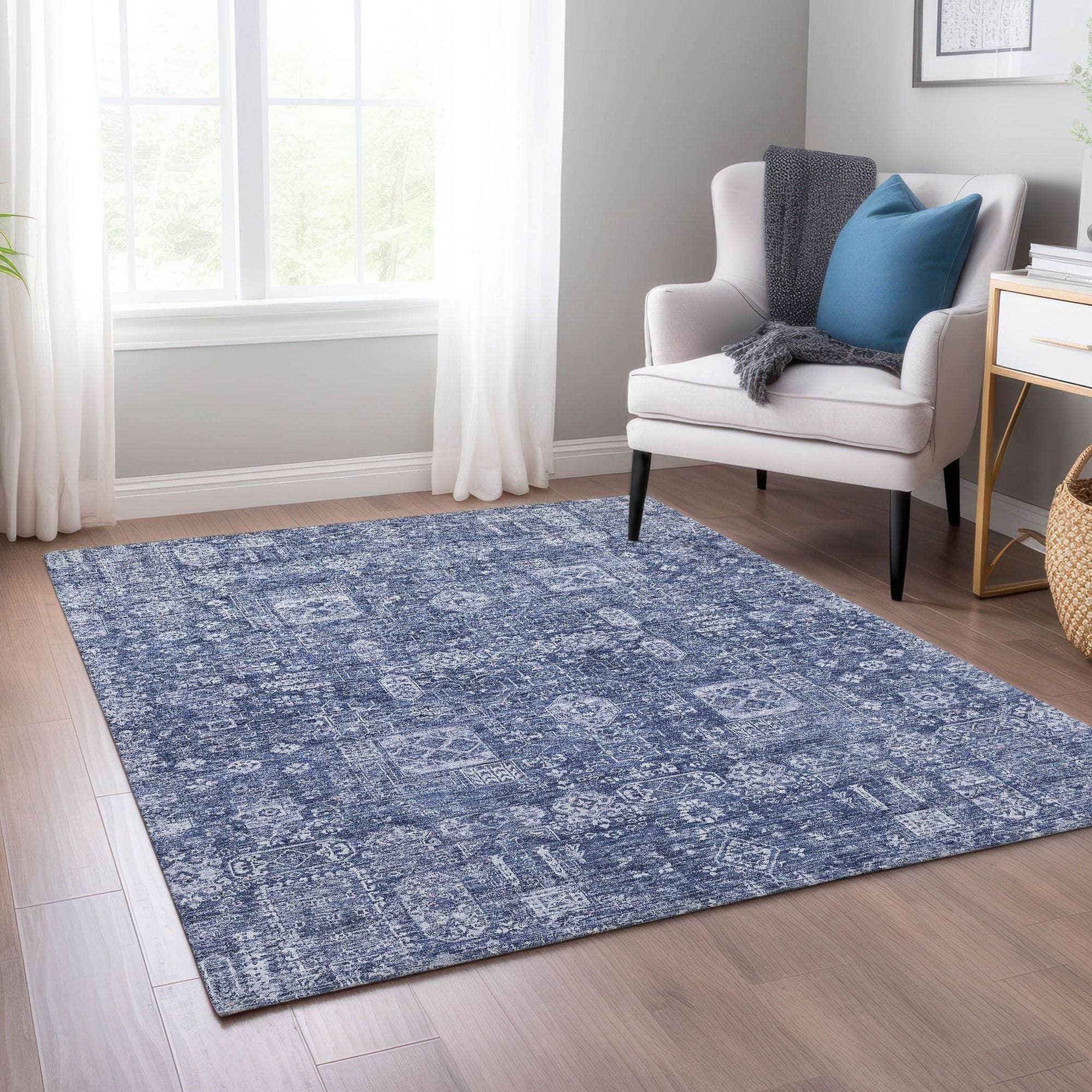 Machine Made ACN637 Navy Blue Rugs 