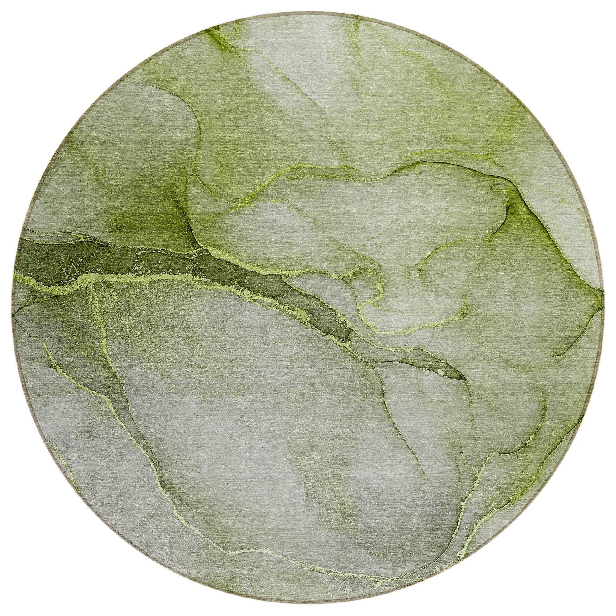 Machine Washable Olive Green Rug - Indoor / Outdoor - Kids / Pet Friendly Watercolors Print Rug