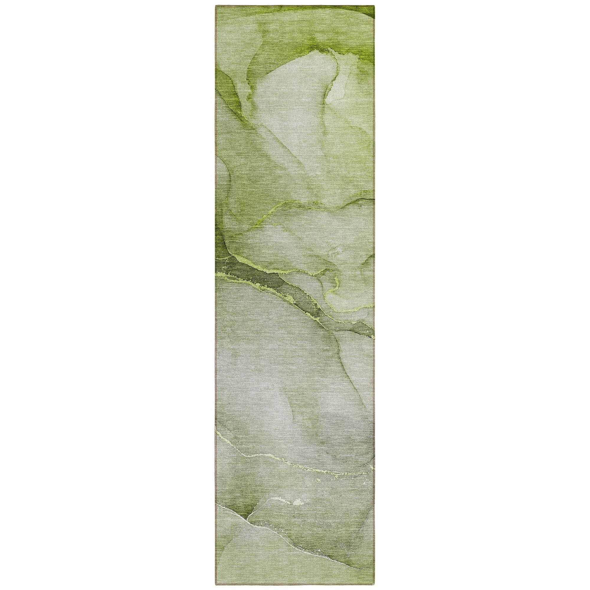 Machine Washable Olive Green Rug - Indoor / Outdoor - Kids / Pet Friendly Watercolors Print Rug