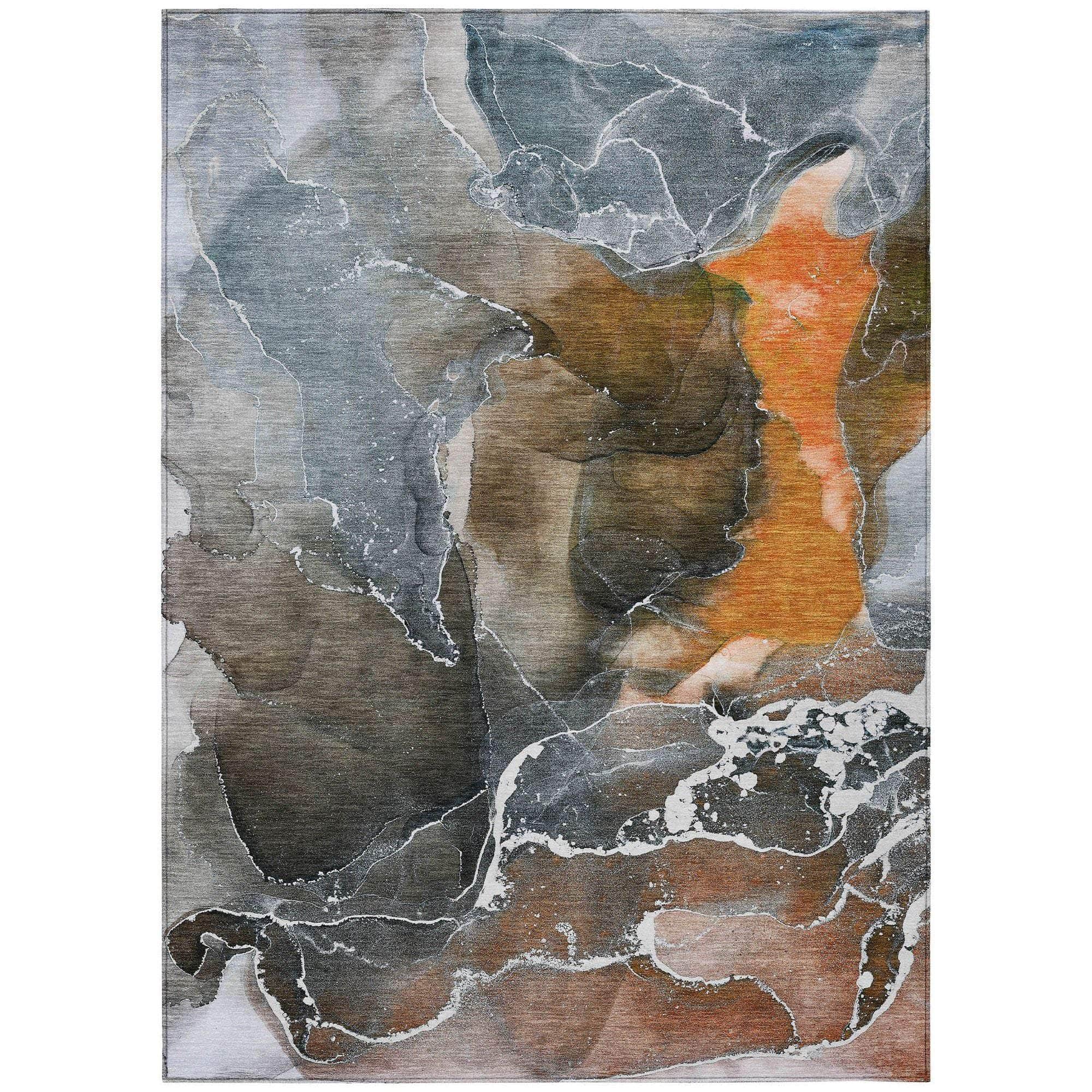 Machine Washable Orange Rug - Indoor / Outdoor - Kids / Pet Friendly Watercolors Print Rug